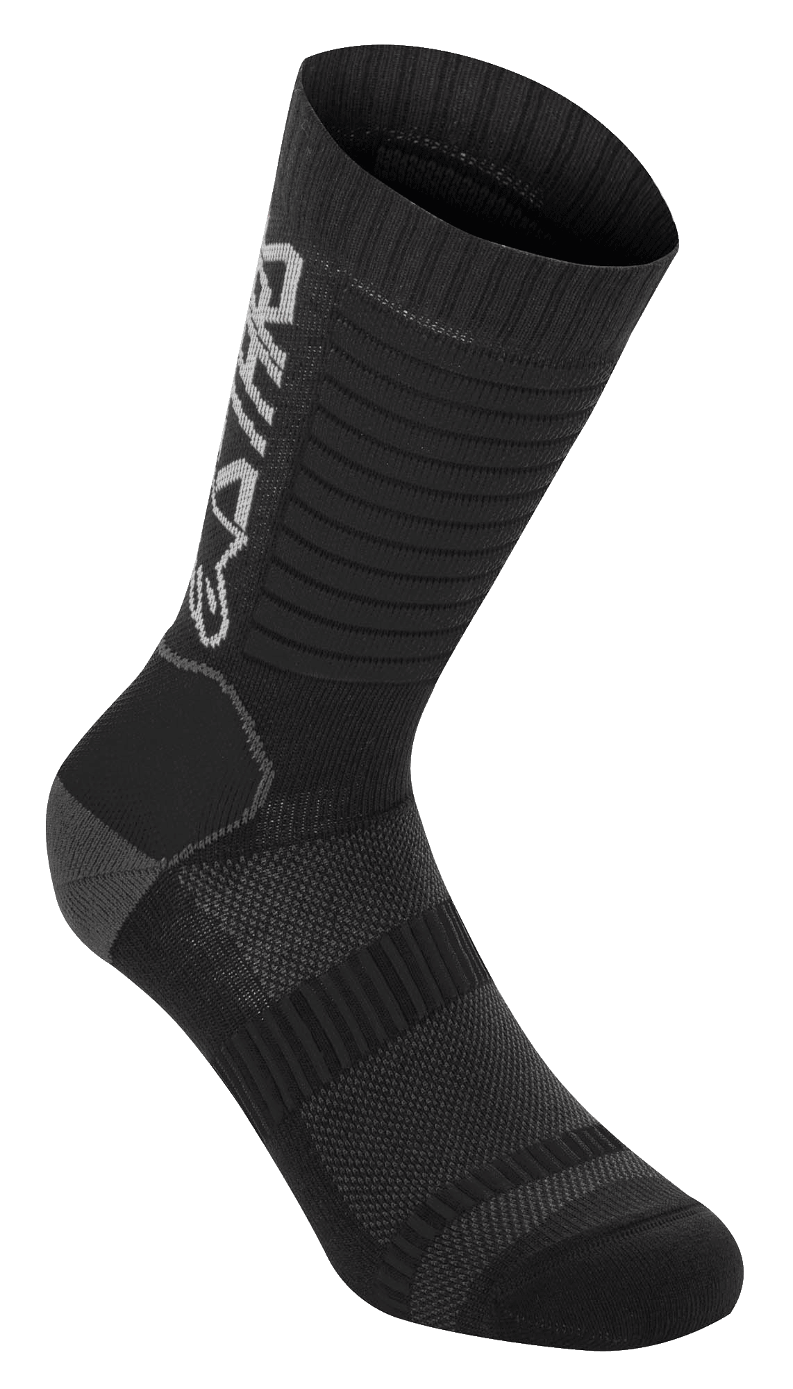 Alpinestars Paragon Lite Socks 19, calze da mountain bike, nero, costruzione in mesh tecnica, logo Alpinestars verticale, trama a costine elasticizzata, tallone e punta rinforzati, tessuto leggero e traspirante per ciclismo fuoristrada
