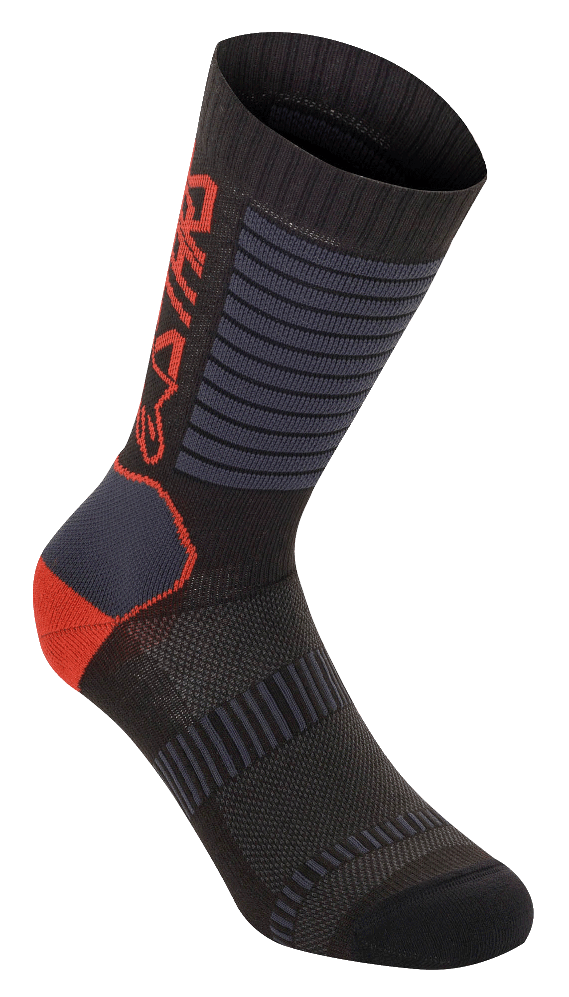 Alpinestars Paragon Lite Socks 19, calze tecniche da ciclismo, nero con dettagli rosso brillante e grigio, lunghezza 19 cm a metà polpaccio, con pannelli in mesh traspirante, texture a costine e tallone rinforzato