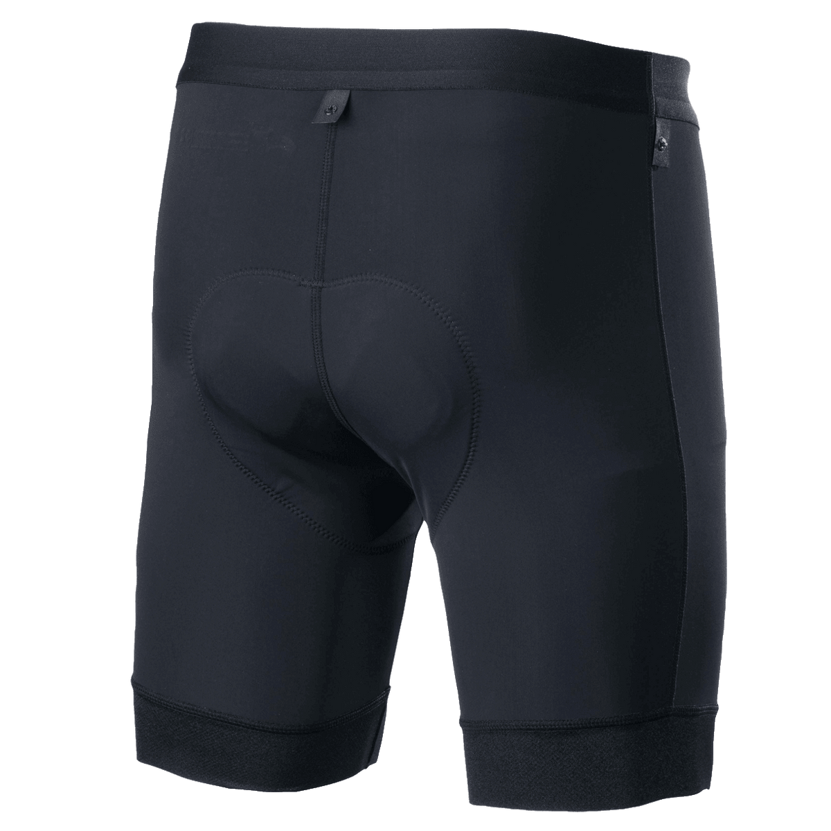 Alpinestars Alps Inner Shorts, pantaloncini con fondello per ciclismo, nero, vista posteriore con fondello imbottito integrato, fascia elastica in vita e vestibilità a compressione ergonomica per mountain bike