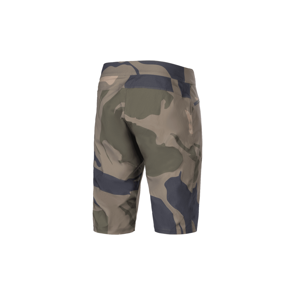 Alpinestars Pantaloncini A-Dura Camo Liner, pantaloncini MTB da uomo, camouflage e marrone, vista posteriore con tessuto elasticizzato in 2 direzioni e dettagli delle tasche con zip
