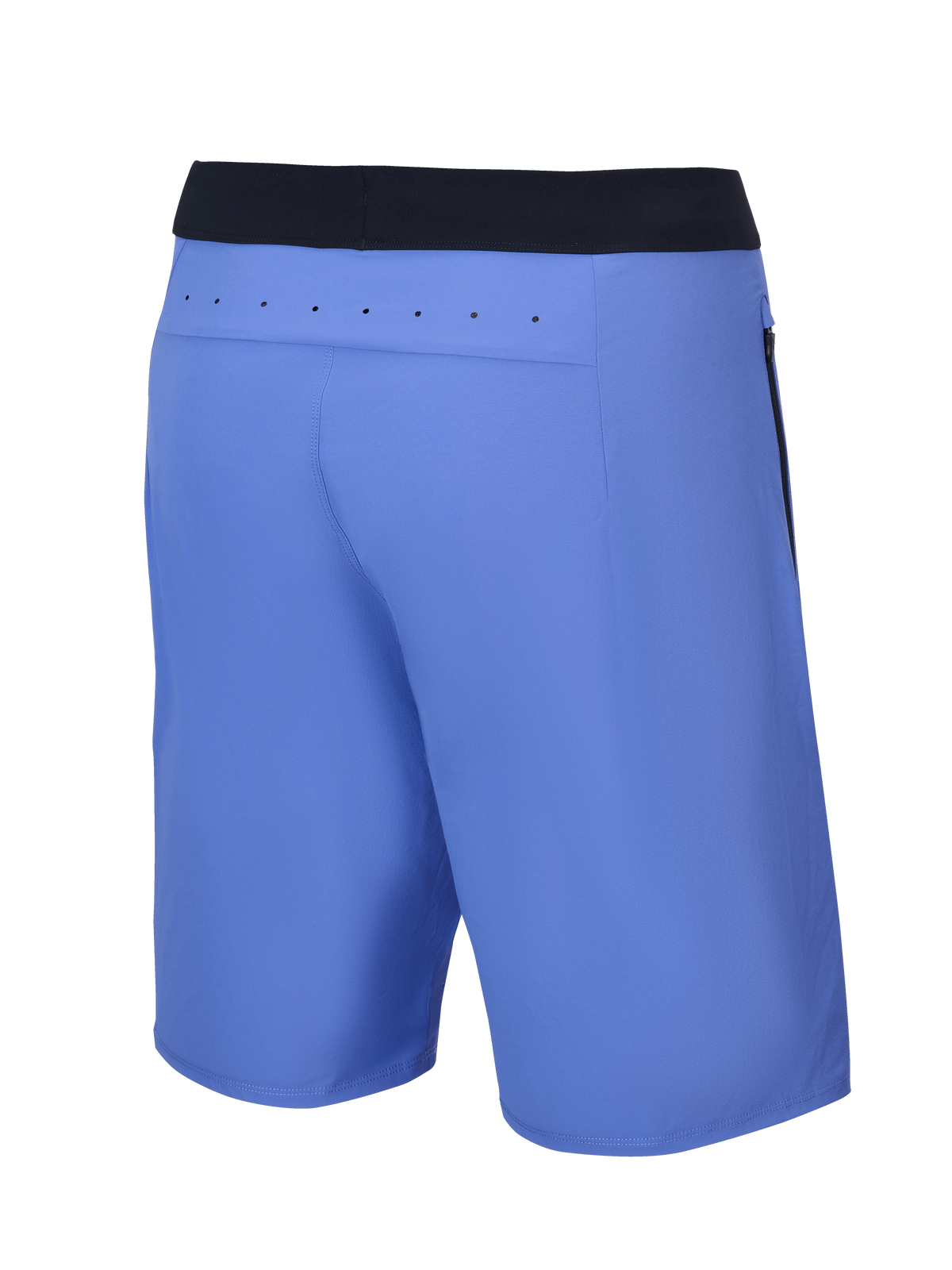 Alpinestars A-Aria Lite Shorts, pantaloncini da mountain bike, Baja Blue, vista posteriore con fascia in vita nera e fori di ventilazione tagliati al laser sul carré posteriore, vestibilità performante per il trail riding
