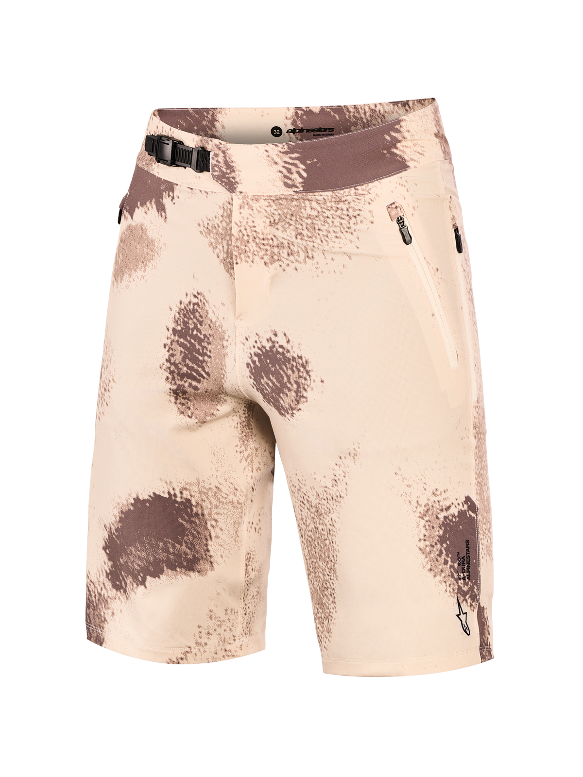 Pantaloncini Alpinestars A-Dura Ride sand camo con chiusura a cricchetto, tasche con zip e tessuto stretch.