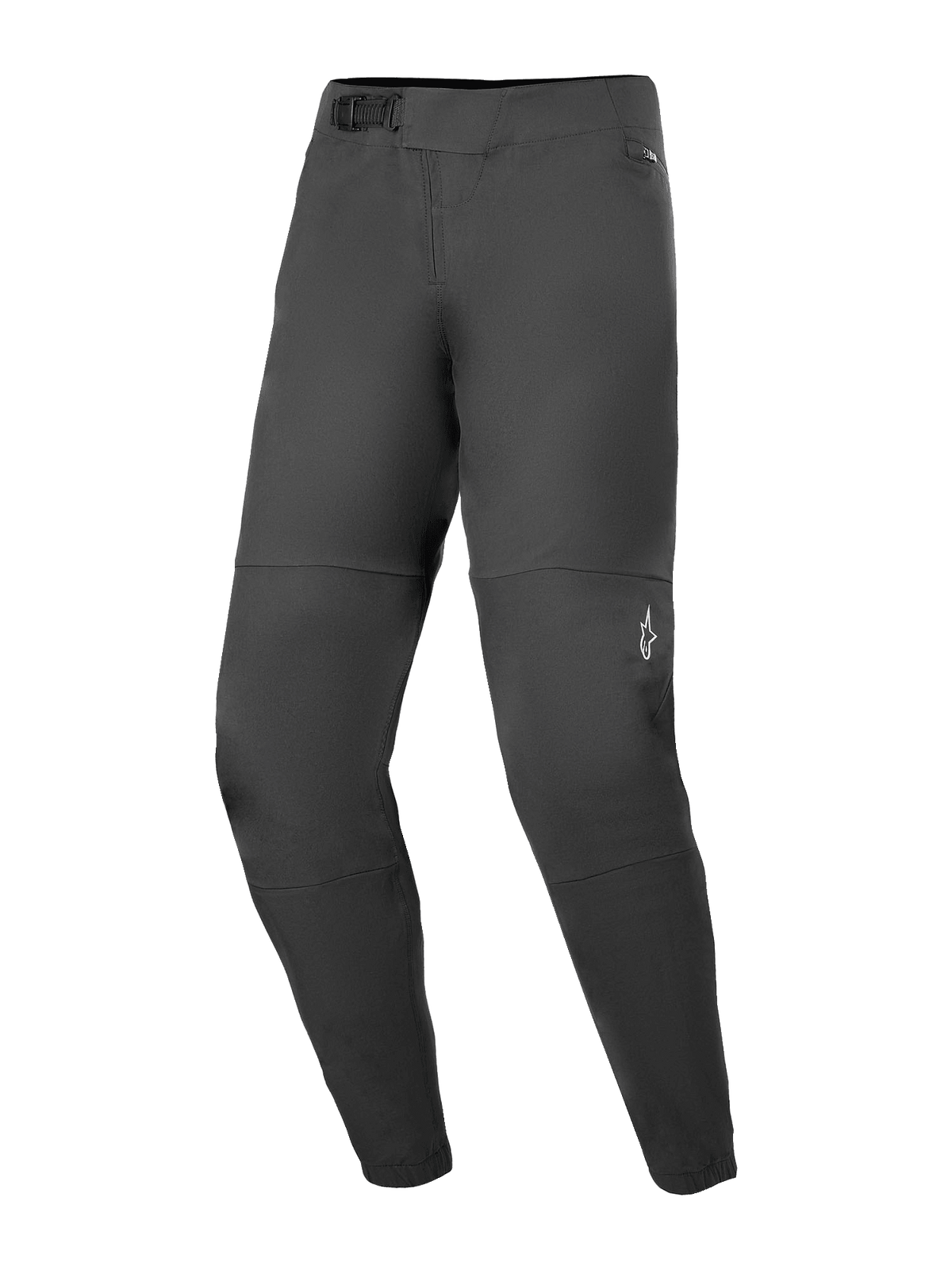 Alpinestars A-Dura Elite Pants, pantaloni da mountain bike, nero, con sistema di chiusura a cricchetto anteriore, tasche con zip foderate in rete e polsini elasticizzati, piccolo logo Alpinestars bianco sulla gamba sinistra, design in resistente tessuto Cordura per ciclismo fuoristrada.