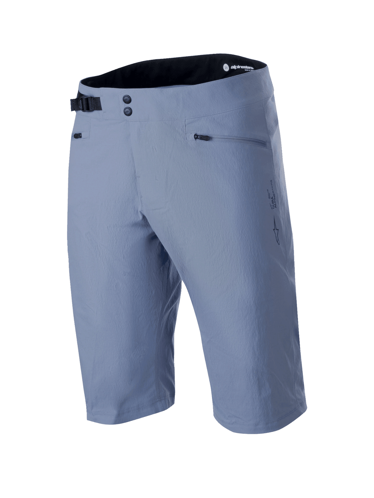 Alpinestars A-Dura Shorts, pantaloncini da mountain bike, Infinity Blue, con chiusura frontale a doppio scatto, fibbia laterale regolabile nera, tasche con cerniera e tessuto testurizzato elasticizzato in 2 direzioni, abbigliamento tecnico da MTB