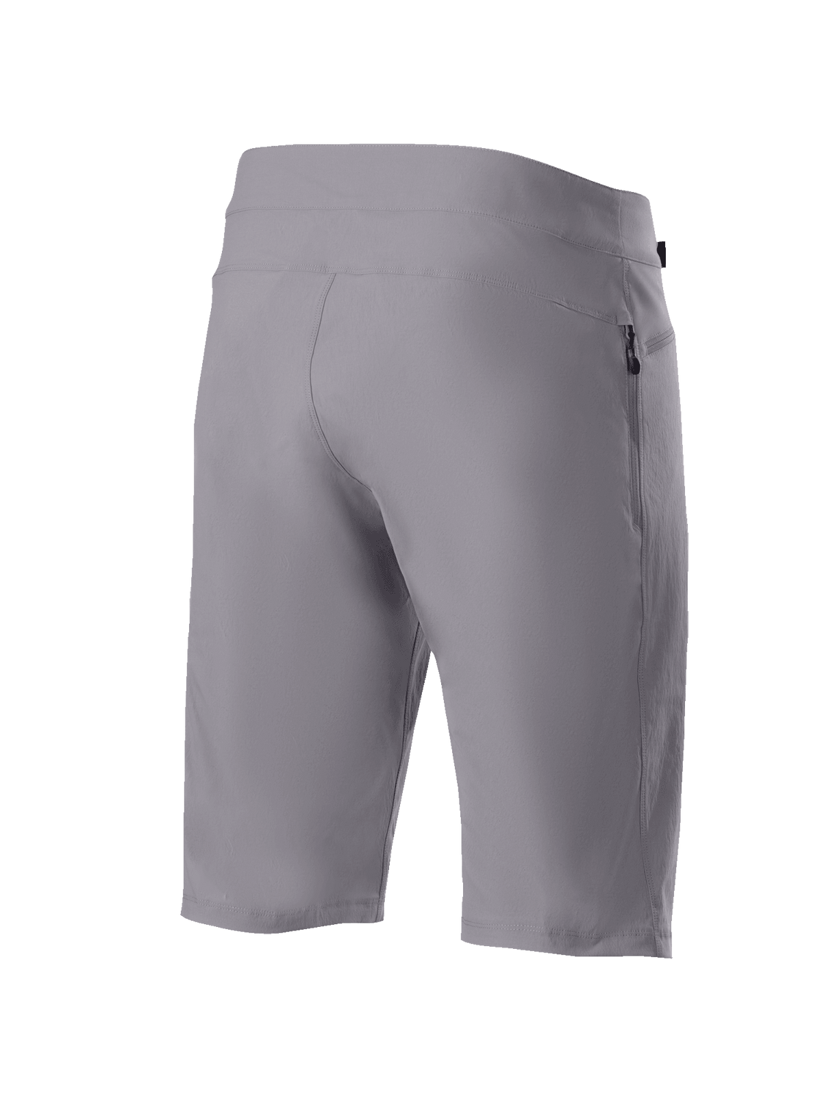 Alpinestars Pantaloncini A-Dura, shorts da mountain bike, grigio scuro, vista posteriore di tre quarti che mostra il resistente tessuto elasticizzato in due direzioni e la tasca laterale con zip, abbigliamento tecnico da ciclismo