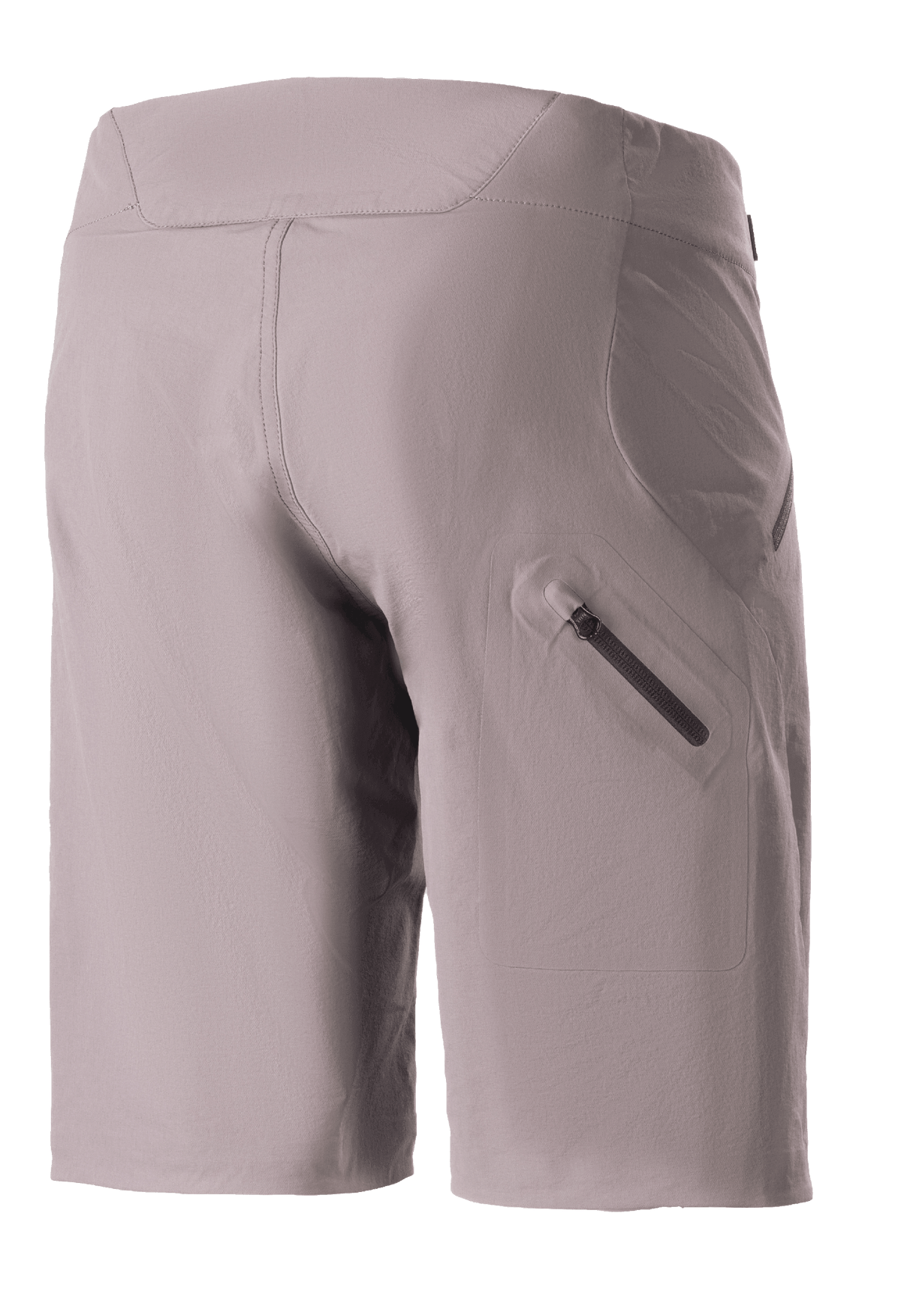 Alpinestars Stella Drop Algorithm Shorts da donna, pantaloncini da mountain bike, grigio Sparrow, vista posteriore con tasca sulla gamba saldata con zip, tessuto tecnico elasticizzato con vestibilità specifica per donna, progettati per il ciclismo trail e off-road ad alte prestazioni.