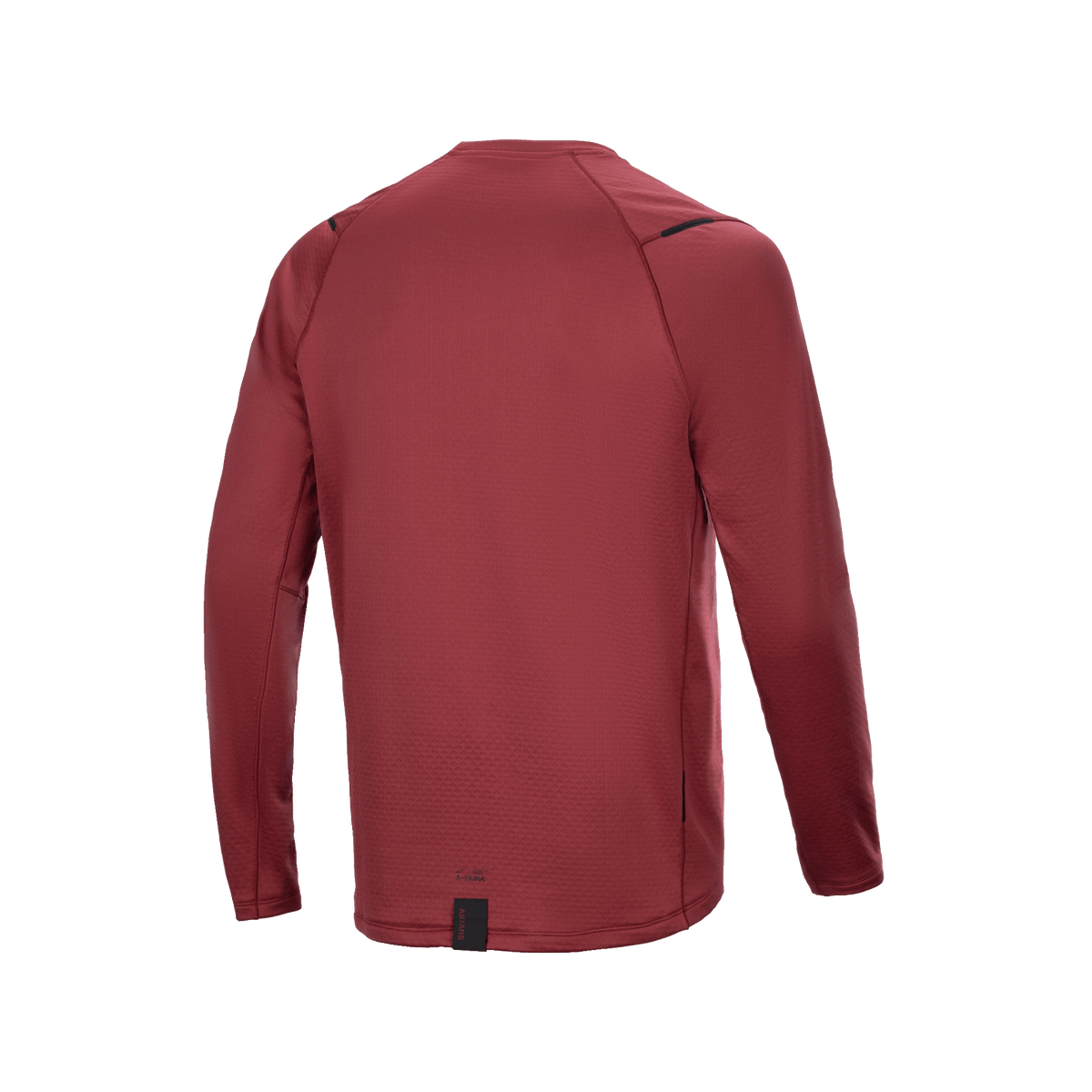 Alpinestars A-Dura Thermal Jersey, maglia da ciclismo a maniche lunghe, bordeaux, vista posteriore con coda allungata per maggiore copertura, tessuto termico isolante testurizzato, branding minimalista sull'orlo
