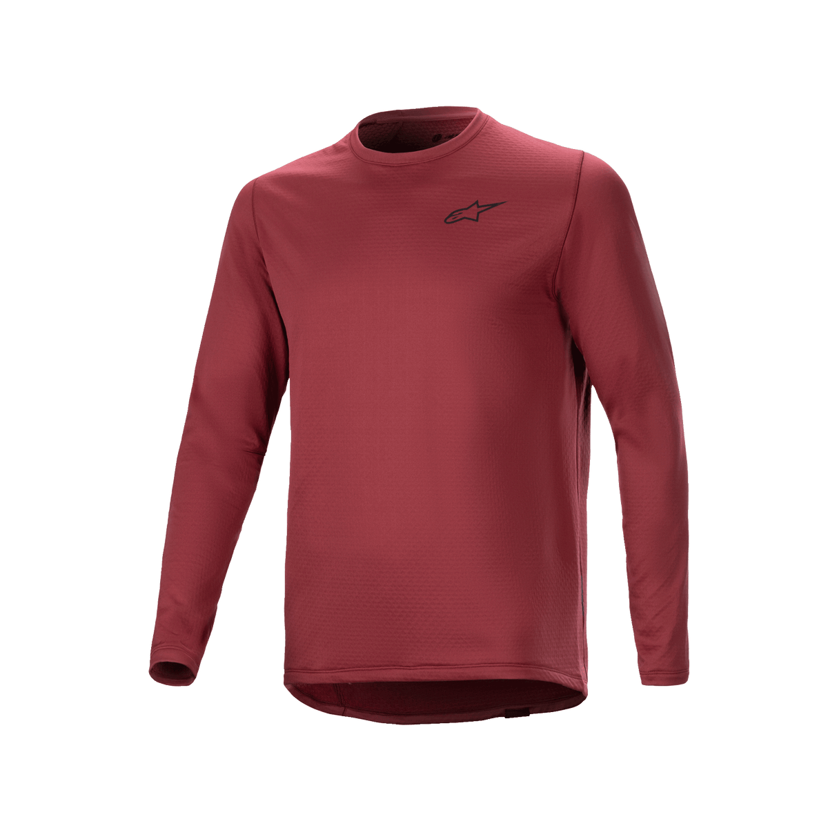Alpinestars A-Dura Thermal Jersey, maglia da ciclismo a maniche lunghe, bordeaux, tessuto isolante testurizzato con piccolo logo a stella nero sul petto, orlo posteriore allungato per la guida in MTB