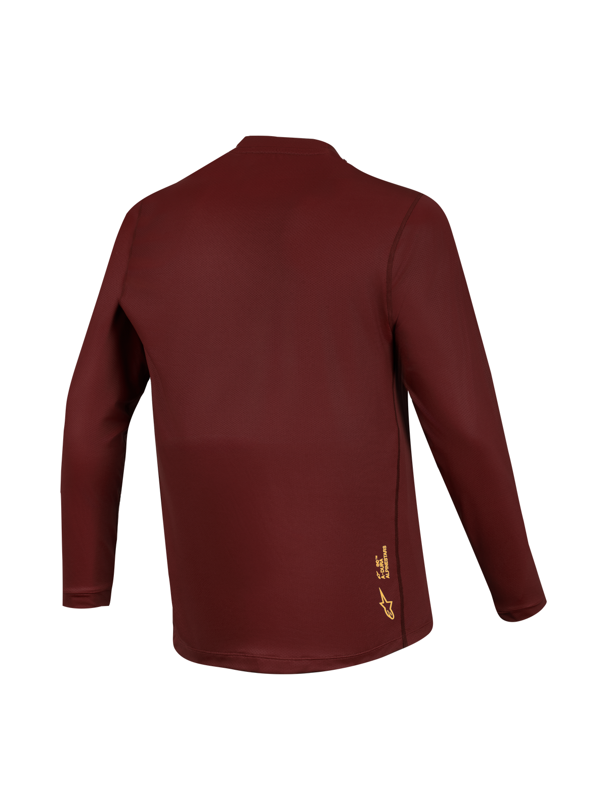 Alpinestars A-Dura Ride Maglia a maniche lunghe bordeaux, tessuto jacquard e marchio giallo sul retro.