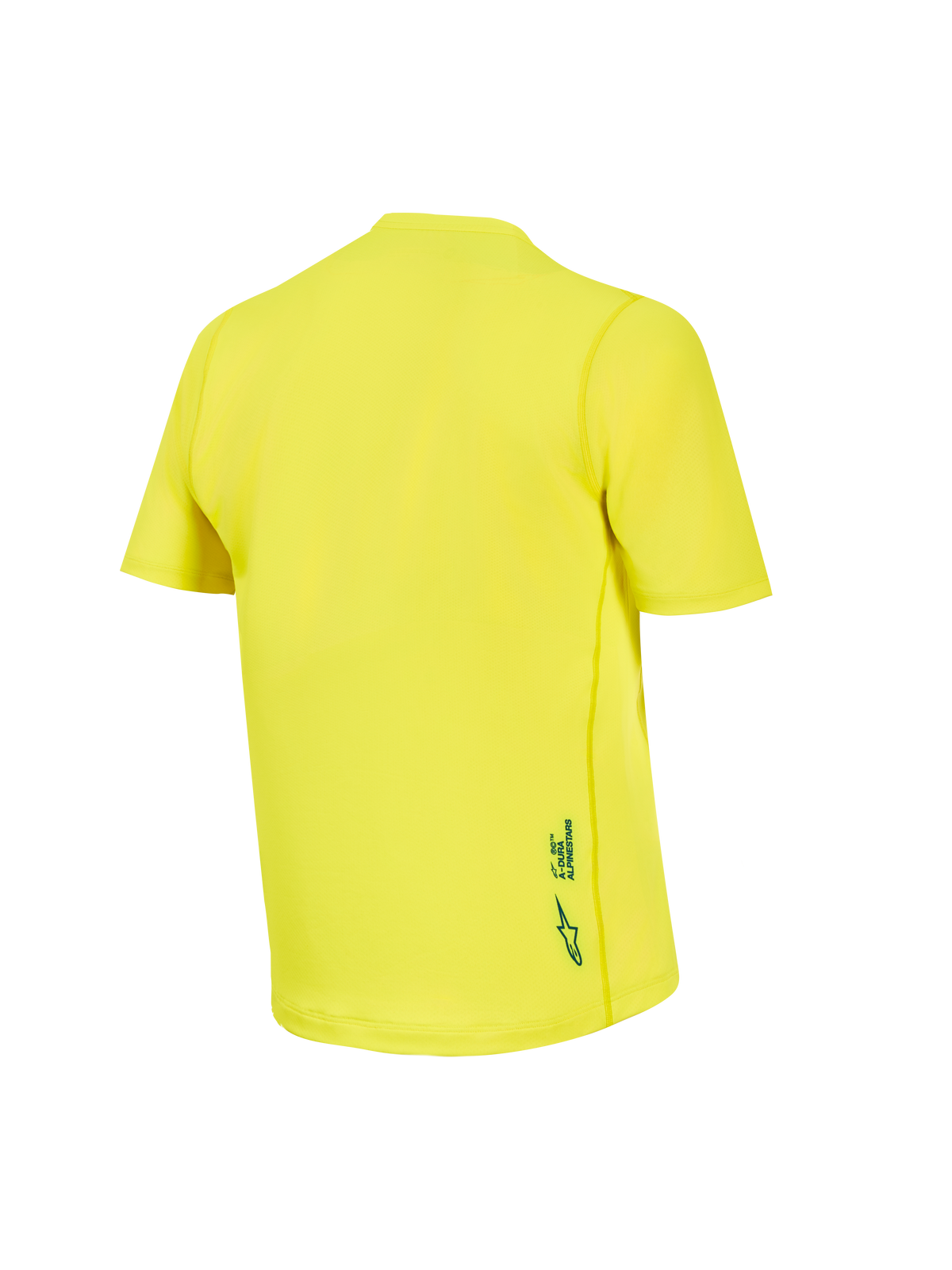 Maglia MTB A-Dura Ride Yellow Fluo, vista posteriore in jacquard traspirante con dettaglio logo Alpinestars.