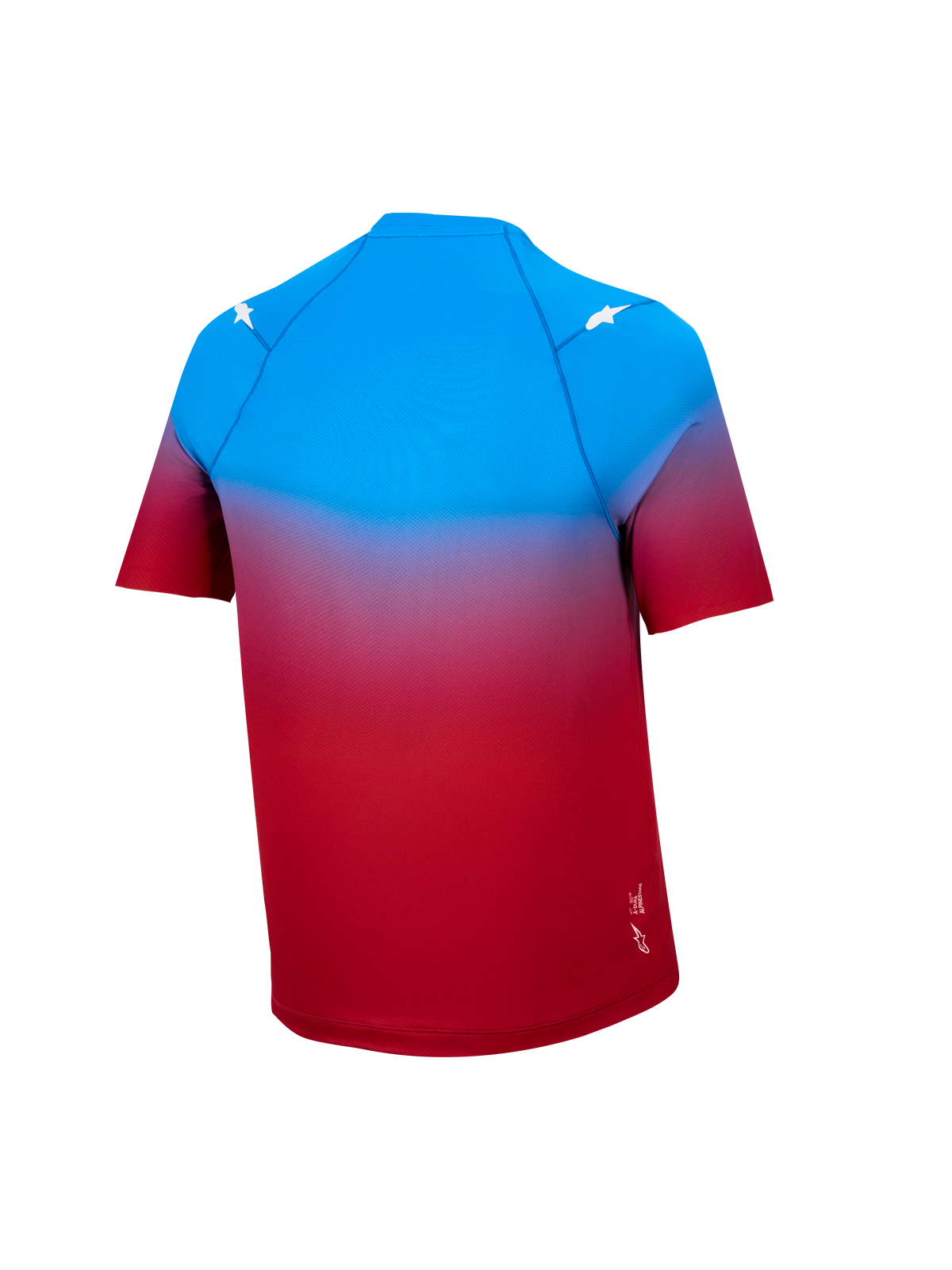 Maglia MTB A-Dura ASTARS 2.0 a maniche corte con sfumatura rosso-blu e accenti a stella bianchi.