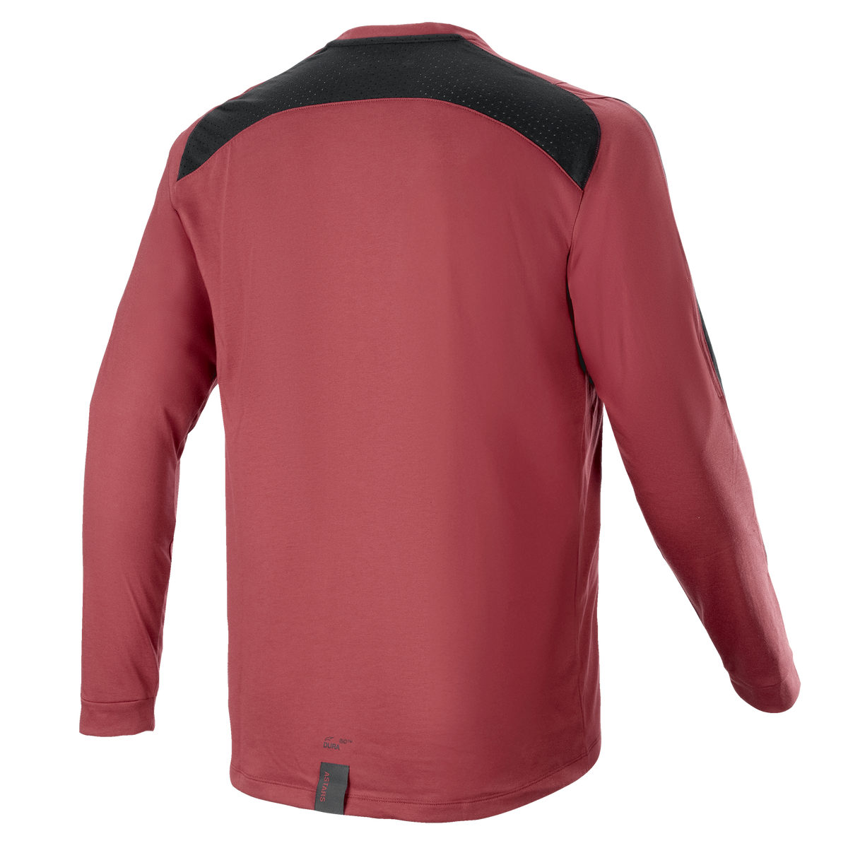 Alpinestars A-Dura Dri Astar Long Sleeve Jersey, bordeaux, maglia da mountain bike, vista posteriore con pannello di ventilazione in mesh nero sulle spalle, maniche lunghe, tessuto tecnico per ciclismo off-road