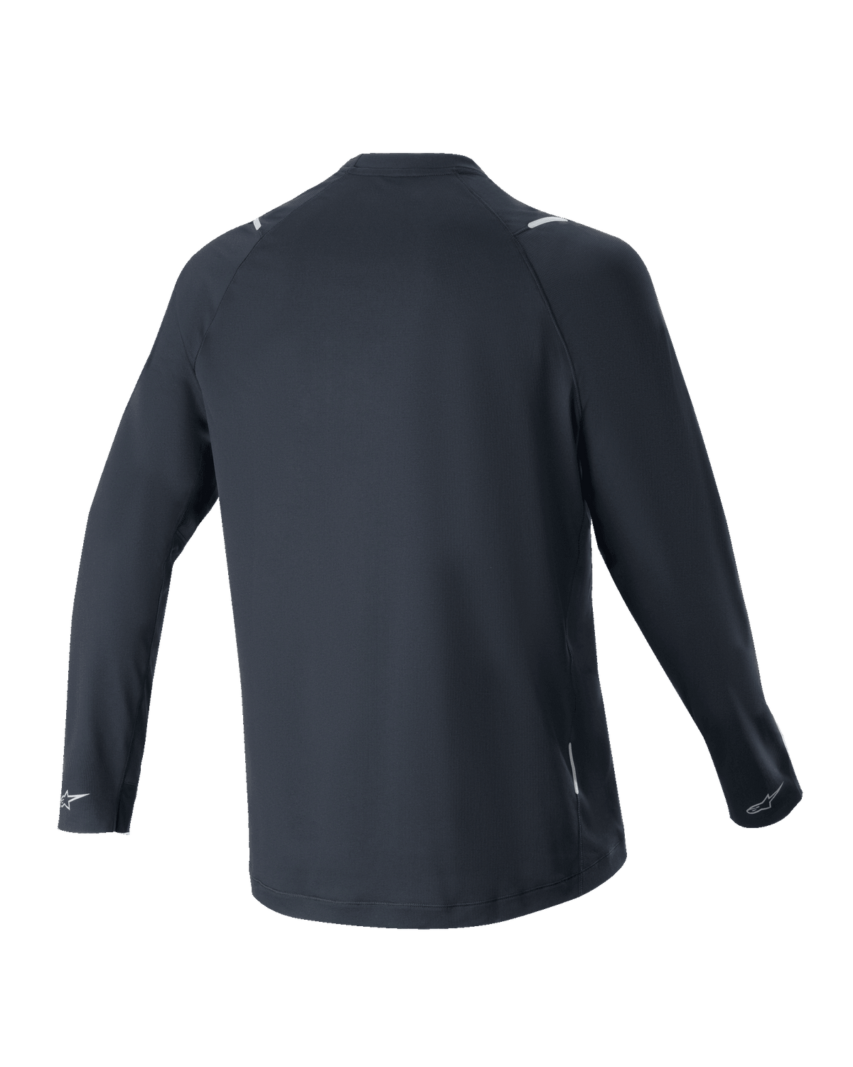 Alpinestars Maglia A-Aria Switch a maniche lunghe, nero, vista posteriore, tessuto in poliestere leggero e traspirante, dotata di coda più lunga per maggiore copertura e loghi Alpinestars riflettenti sui polsini, vestibilità performante per mountain bike