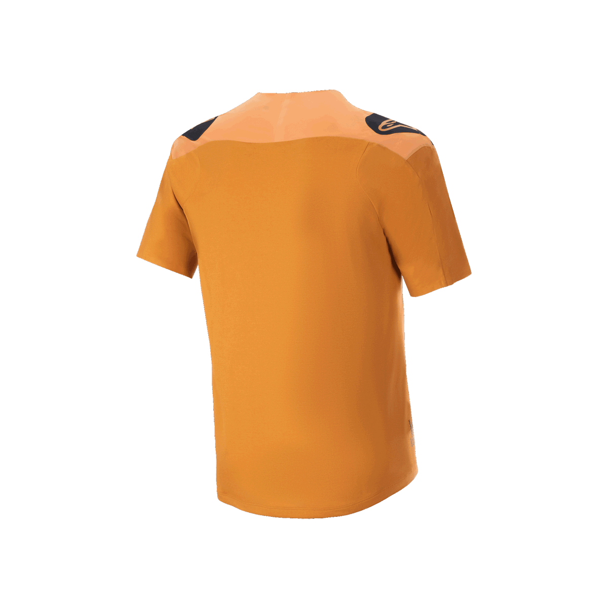 Alpinestars Maglia A-Aria Polartec Switch, maglia da MTB a maniche corte, oro scuro, vista posteriore con loghi neri sulle spalle e coda più lunga, abbigliamento tecnico da mountain bike