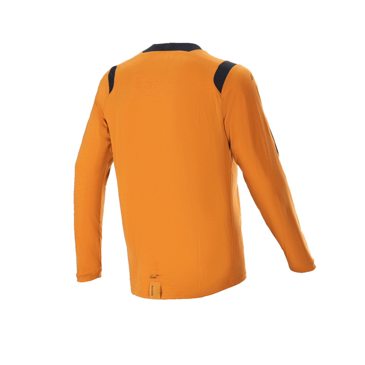 Maglia a maniche lunghe Alpinestars A-Dura Dri Wool, Oro scuro, vista posteriore con pannelli in rete nera su spalle e colletto, abbigliamento tecnico da mountain bike con coda più lunga