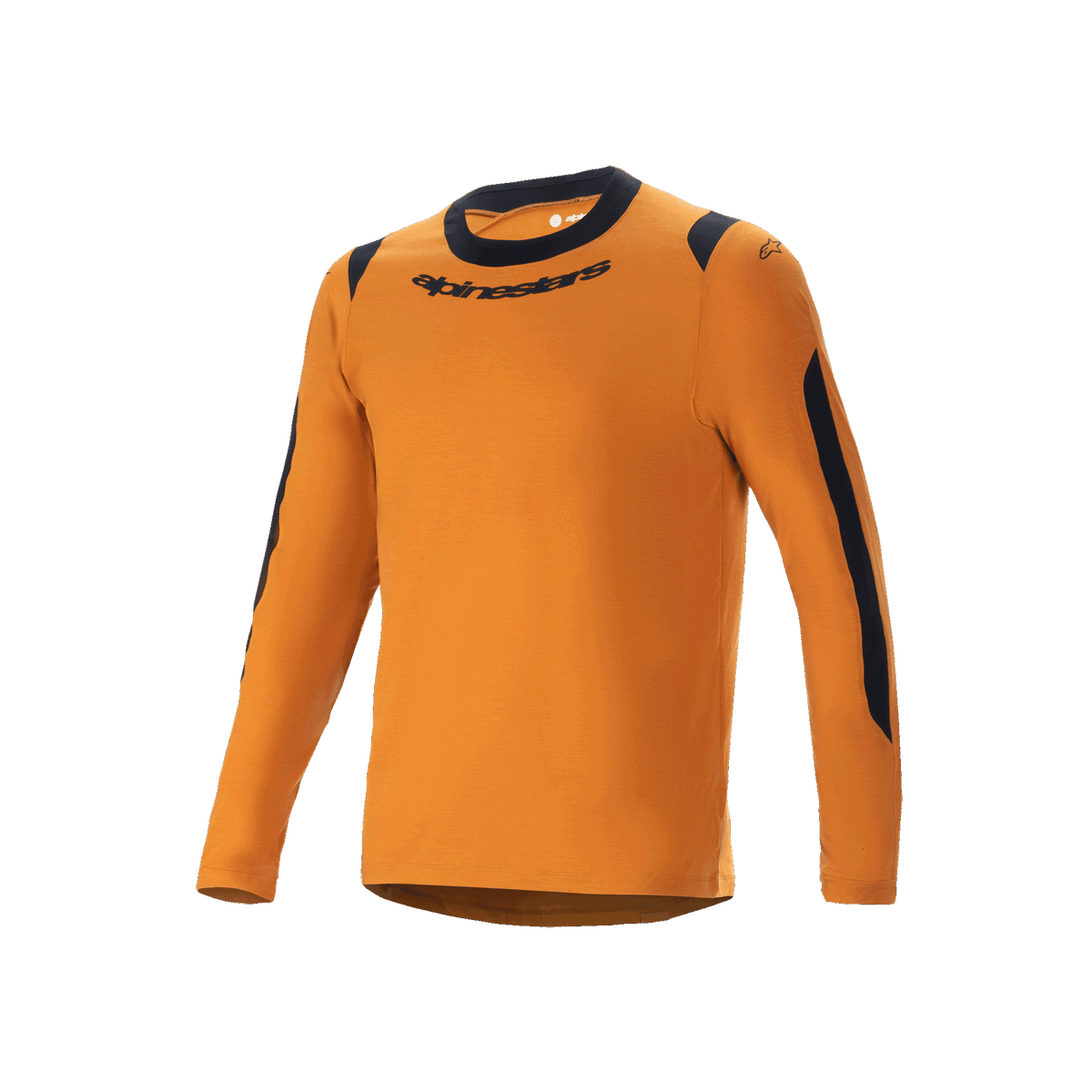 Alpinestars A-Dura Dri Wool Jersey - Manica Lunga, maglia da mountain bike, oro scuro, girocollo nero e pannelli in rete su spalle e braccia, scritta Alpinestars sul petto, misto lana tecnico per trail riding