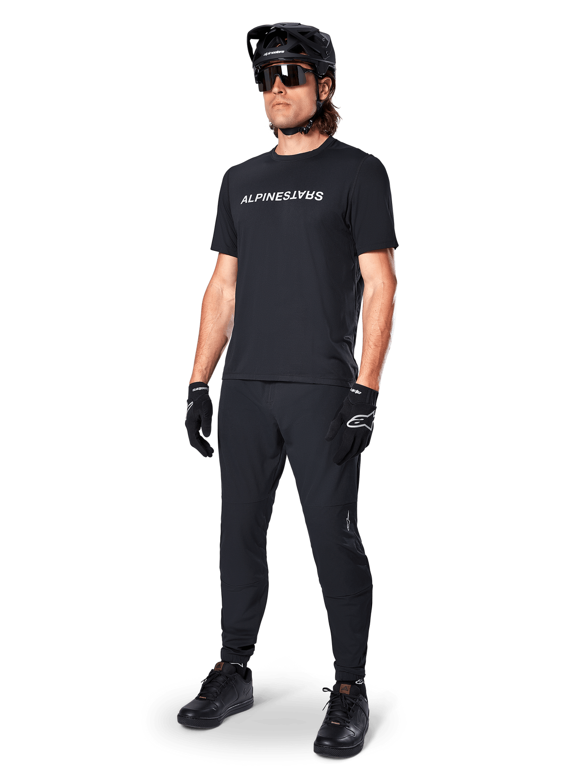 Alpinestars Maglia A-Dura Switch, maglia MTB a maniche corte da uomo, nera con logo bianco, con kit completo da MTB.