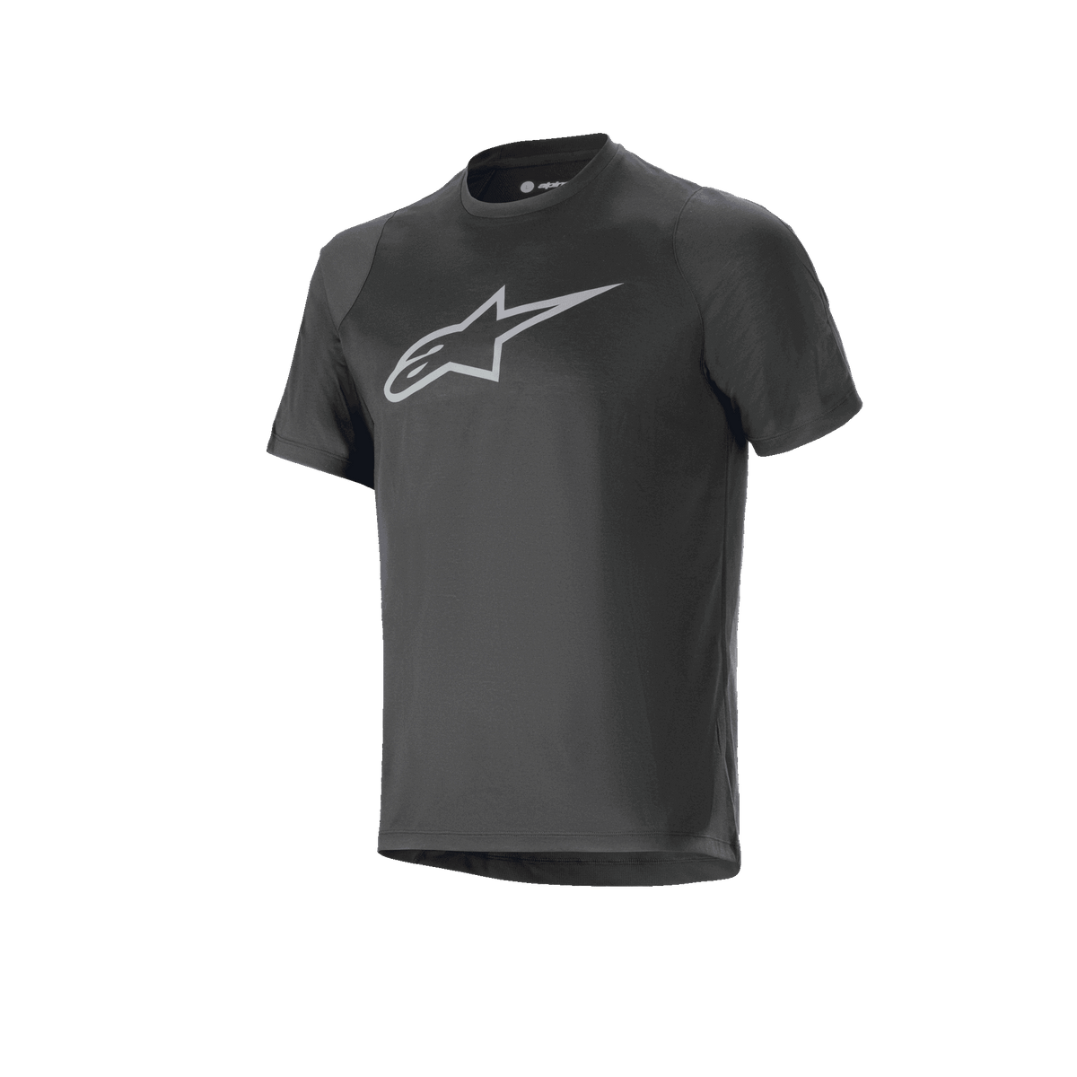 Alpinestars Maglia A-Dura Dri Oscar - Maniche Corte, nero riflettente, con un grande logo Alpinestars riflettente argentato sul petto, maglia tecnica da mountain bike con vestibilità regolare