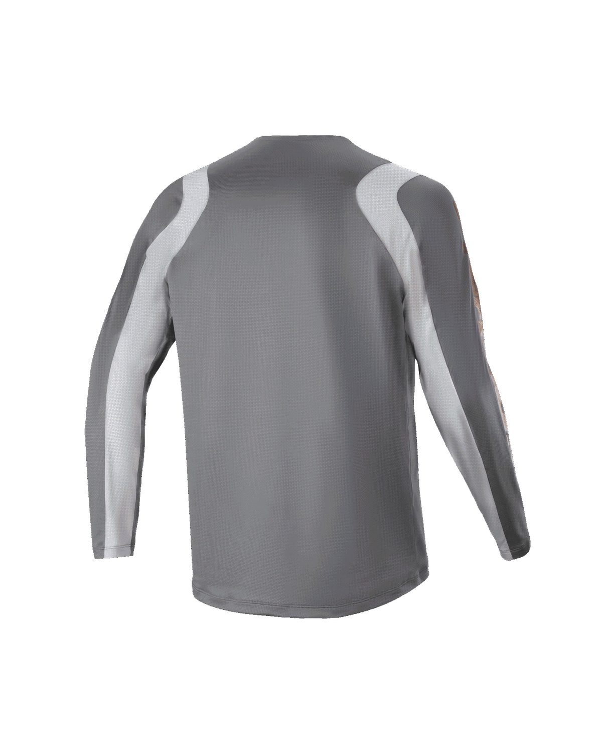 Alpinestars Maglia Youth A Supra Astar a maniche lunghe, vista posteriore, grigio scuro con pannelli grigio chiaro su spalle e braccia, maglia da MTB con vestibilità performance, tessuto in poliestere traspirante per gravity