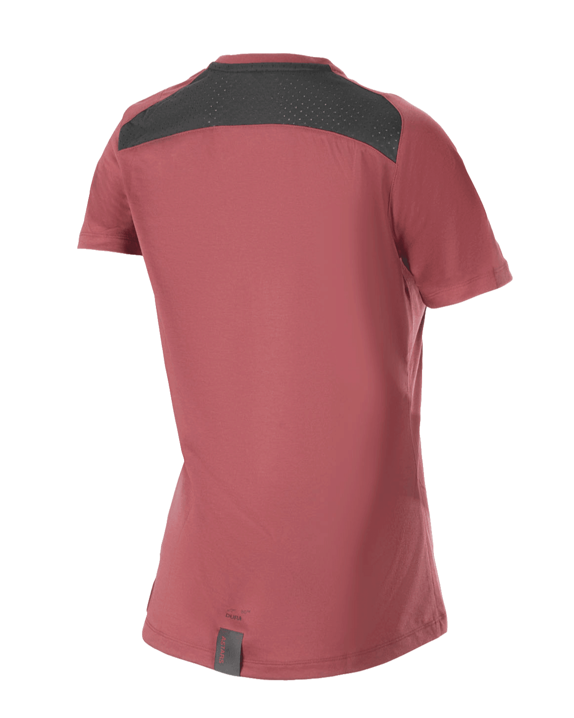 Alpinestars Stella A-Dura Dri Switch Jersey da donna, maglia a maniche corte per mountain bike, bordeaux, vista posteriore con pannello in mesh nero per la ventilazione e design con coda più lunga