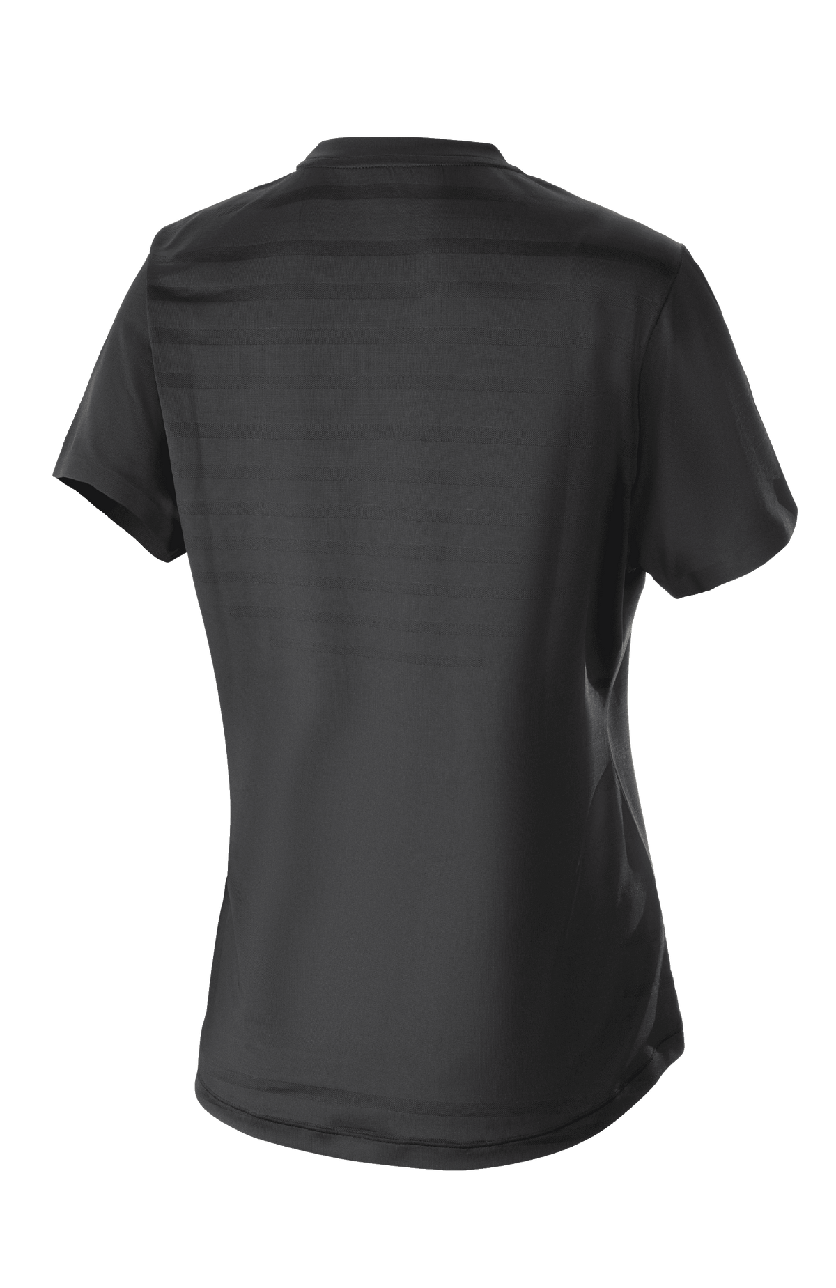 Maglia Alpinestars Stella Alps Constellation da donna, maglia da MTB a maniche corte, nero, vista posteriore con motivo a righe in mesh e coda estesa per copertura ciclistica