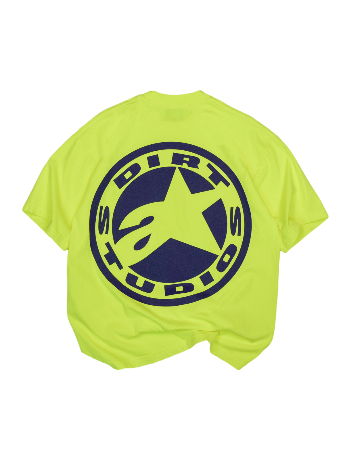 Maglietta Tech Series Limited Edition Dirt Studios® Alpinestars, giallo fluo con grande logo blu navy sul retro, cotone.