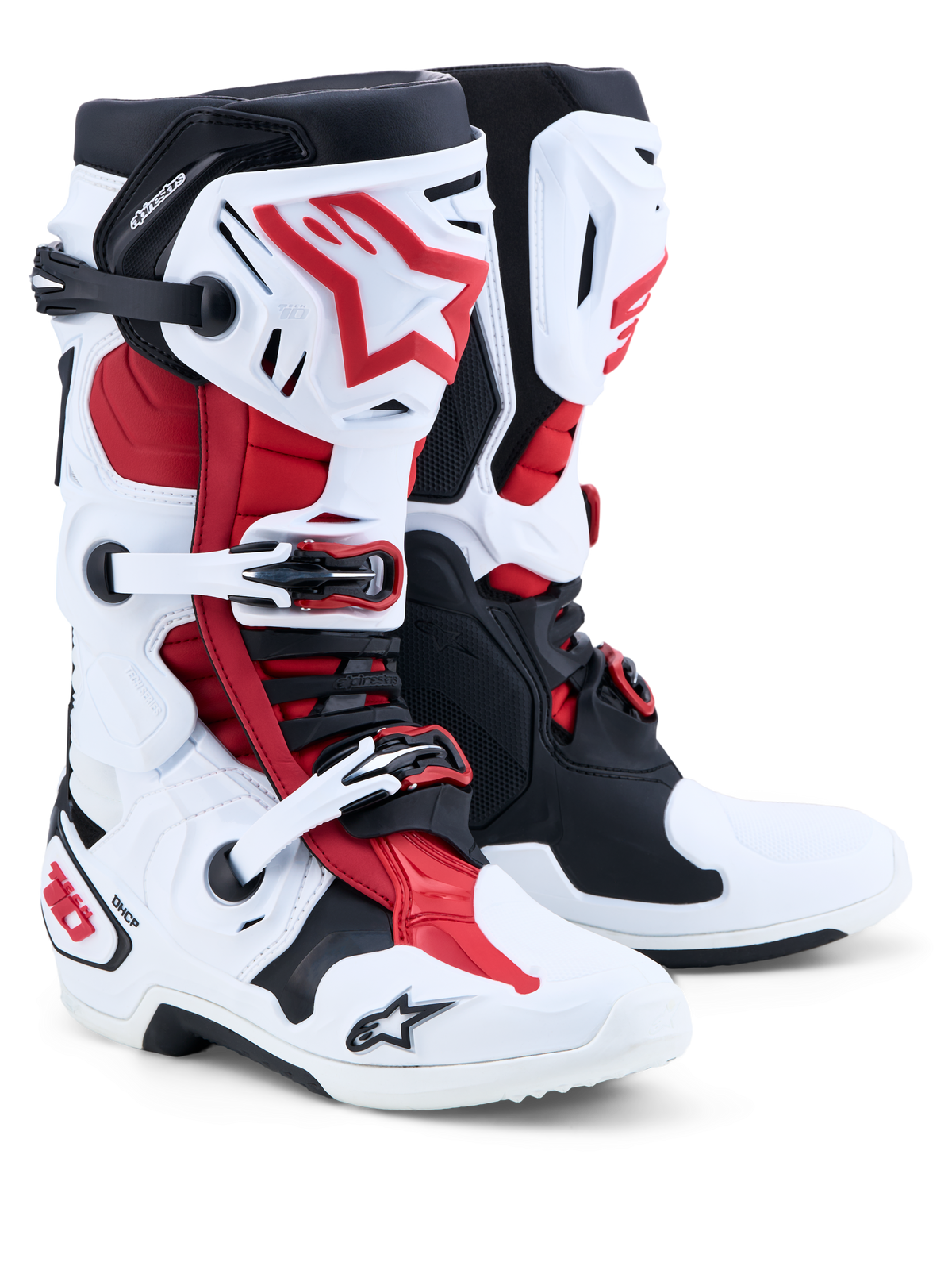 Alpinestars Stivali Tech-10, stivali da motocross per uomo, bianchi, neri e rossi, guscio in TPU, certificati CE