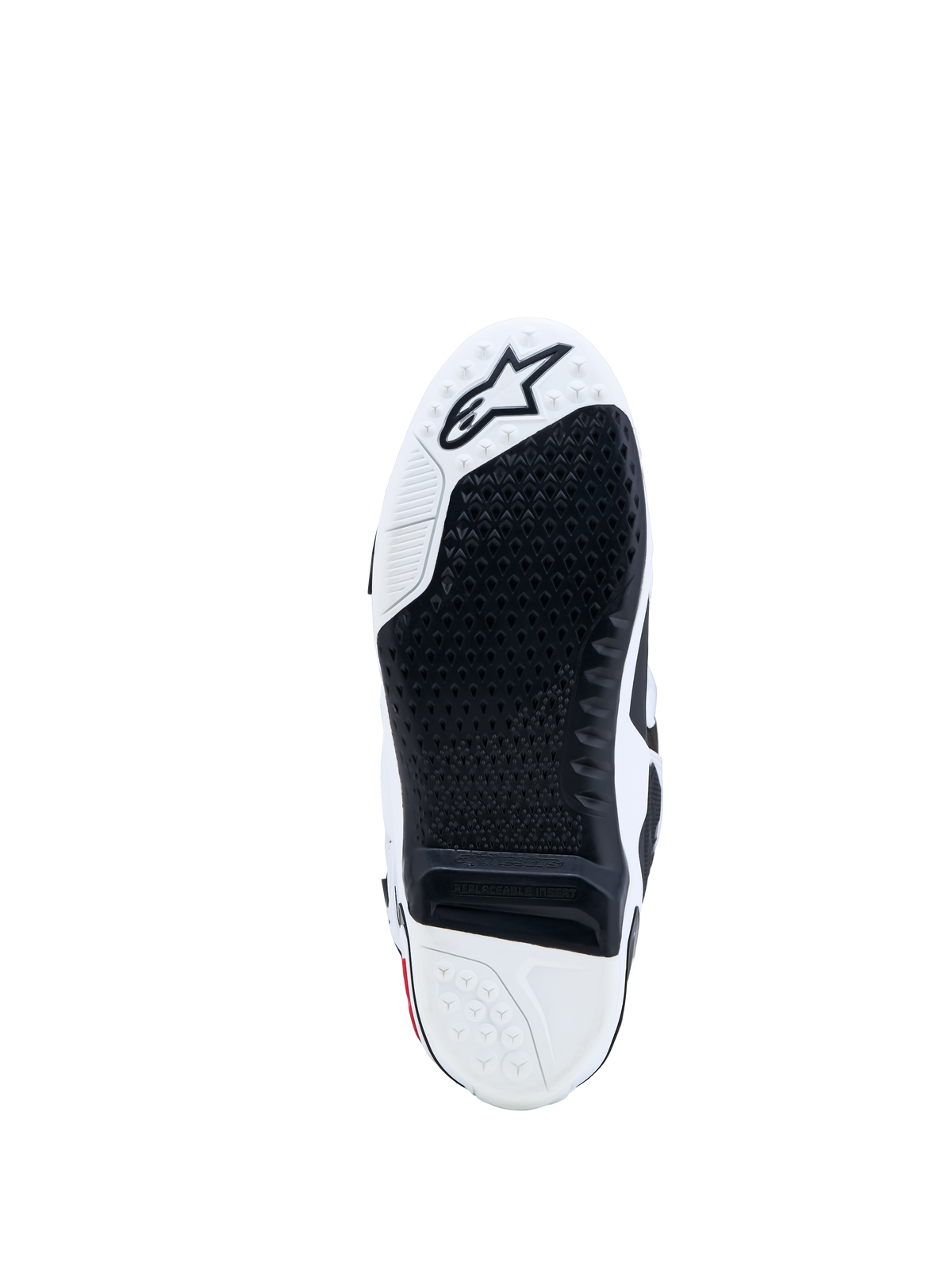 Alpinestars Stivali Tech-10, suola da motocross in bianco e nero, dotata di inserto sostituibile ad alta aderenza e logo a stella Alpinestars, componenti per prestazioni off-road