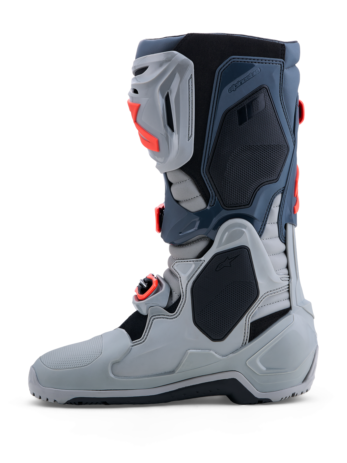 Alpinestars Stivali Tech-10 Enduro, stivali moto off-road uomo, grigio e rosso, protezioni in TPU e fibbie, certificati CE.