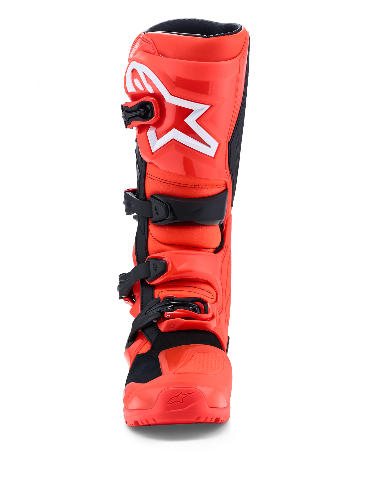 Alpinestars Stivali Tech 7 Enduro, stivali moto rosso fluorescente e neri con protezione in TPU, certificati CE, vista frontale
