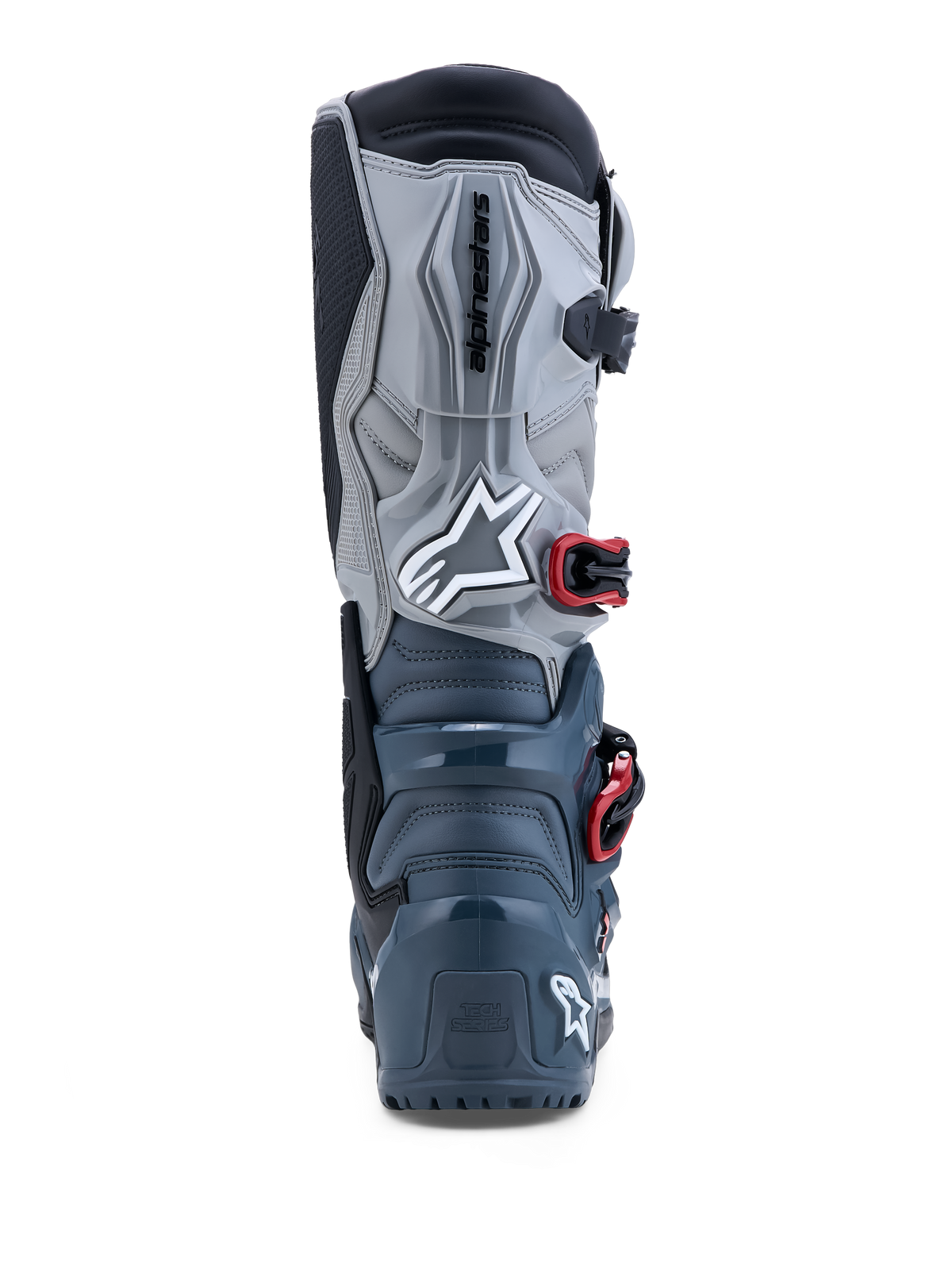 Alpinestars Stivali Tech 7 Enduro Drystar® in grigio scuro e rosso, stivali da moto off-road impermeabili con protezione in TPU, vista posteriore