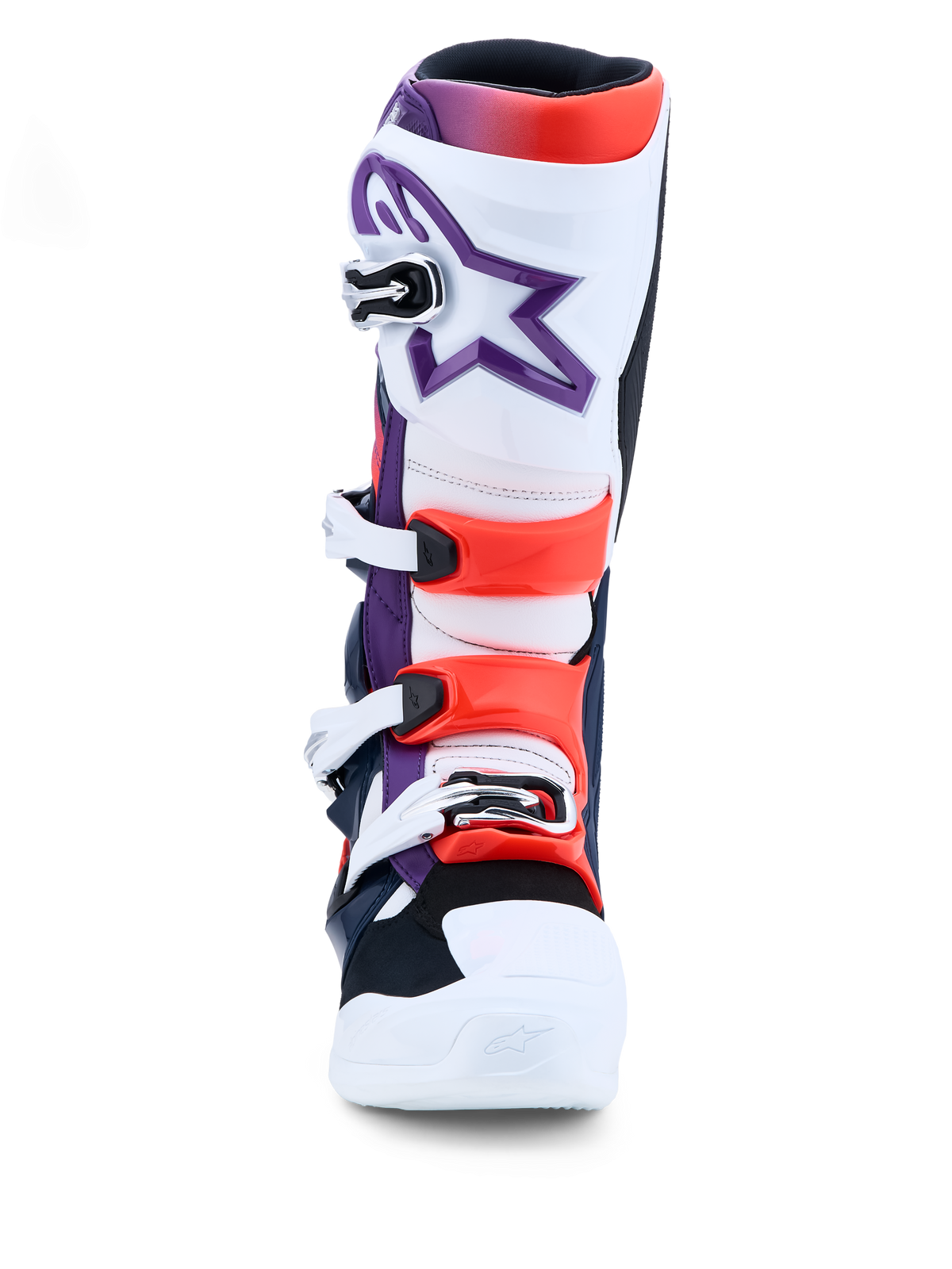 Alpinestars Stivali Tech 7, stivali da motocross fuoristrada per uomo, viola, bianchi e rossi fluo, protezioni in TPU e chiusure con fibbie, calzature tecniche per MX e off-road