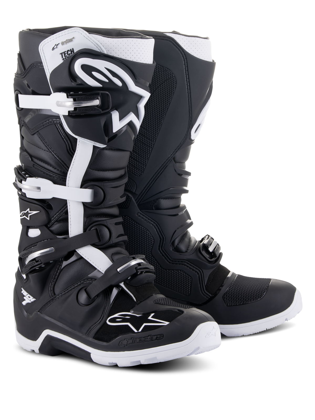 Stivali Alpinestars Tech 7 Enduro Drystar®, stivali da moto fuoristrada, nero e bianco, con membrana impermeabile, sistema di chiusura a fibbie multiple e suola specifica per l'enduro per prestazioni off-road
