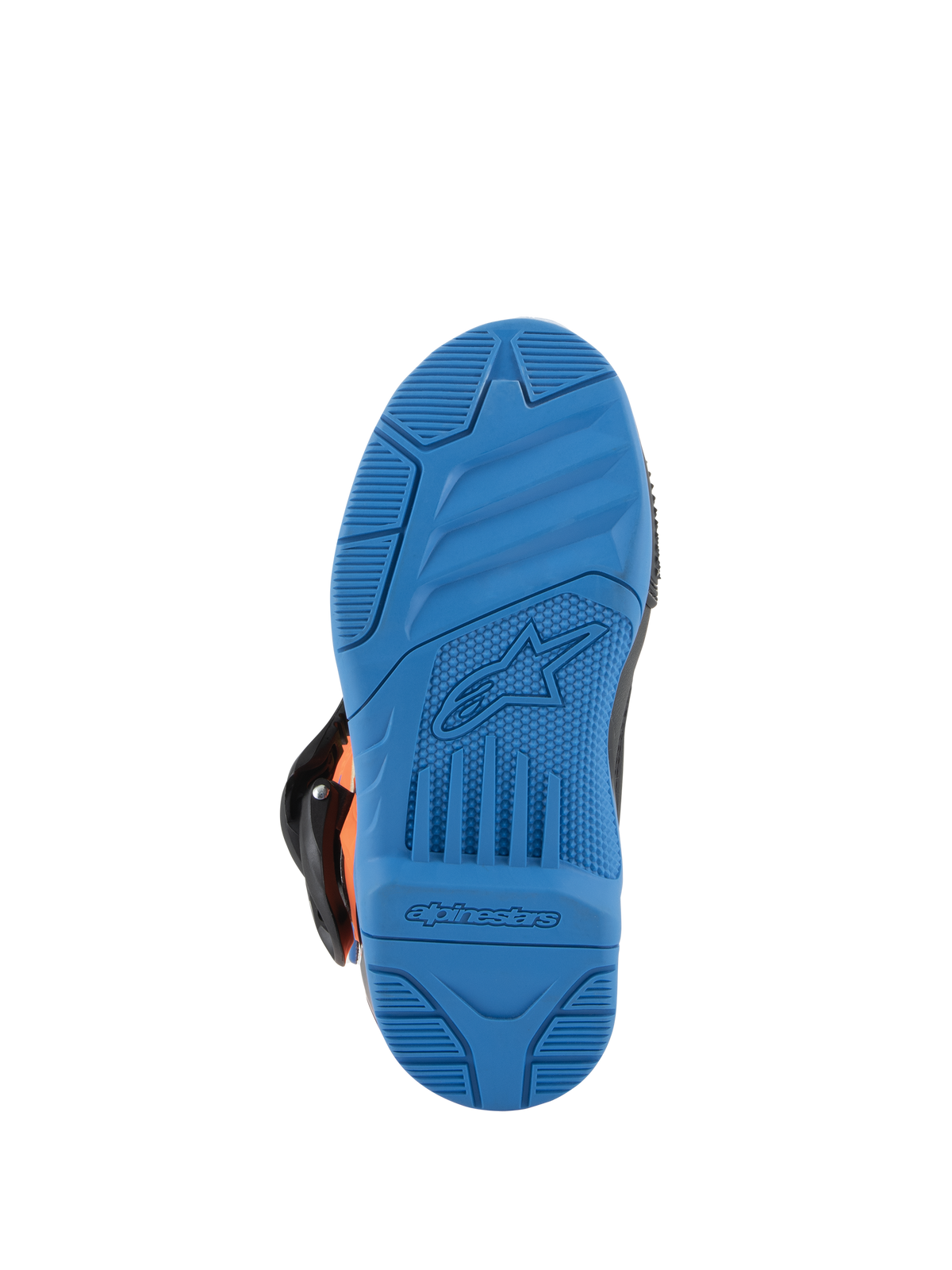 Alpinestars Kids Tech 3S Boots, stivali da motocross, vista della suola Enamel Blue, suola in gomma ad alta aderenza con texture antiscivolo, logo a stella e marchio Alpinestars in rilievo, calzatura resistente per off-road