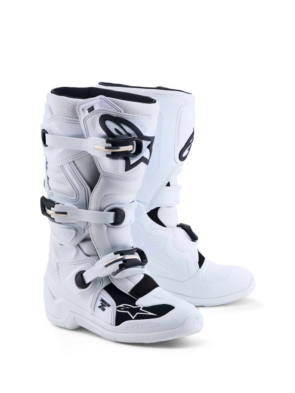 Alpinestars Stivali Tech 7S Ragazzo, stivali da motocross bianchi e neri per ragazzi, protezione in TPU e certificati CE