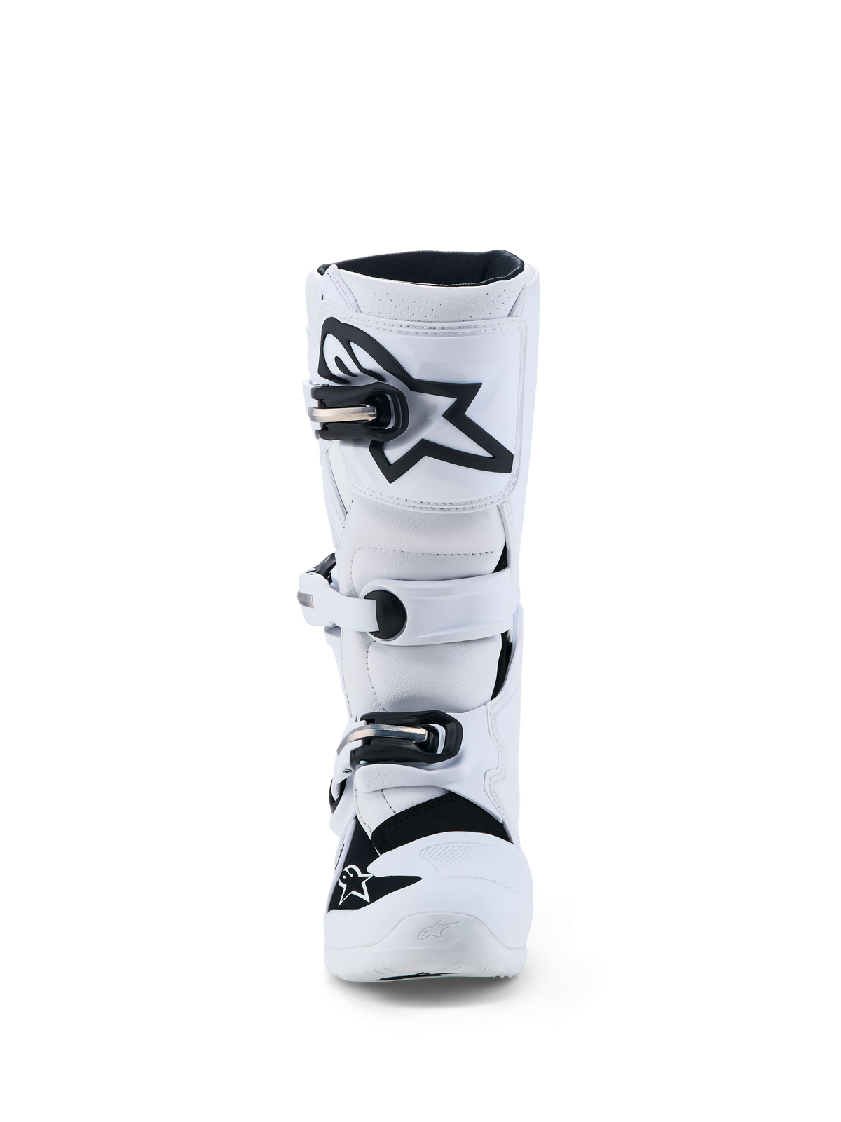 Alpinestars stivali Tech 7S ragazzo, stivali da motocross bianchi e neri con parastinchi in TPU e fibbie regolabili.