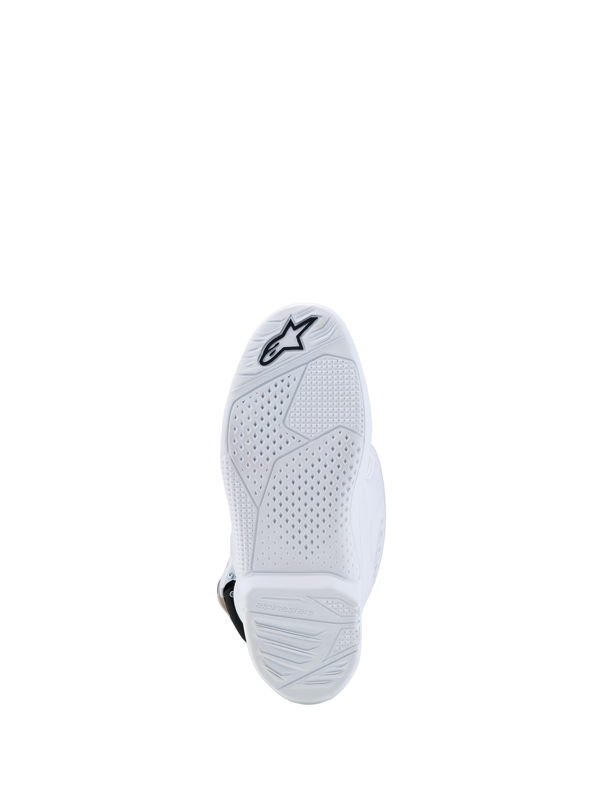 Alpinestars Stivali Tech 7S Ragazzo, stivali da motocross per ragazzi, bianco, suola in mescola con grip testurizzato e logo a stella nero.
