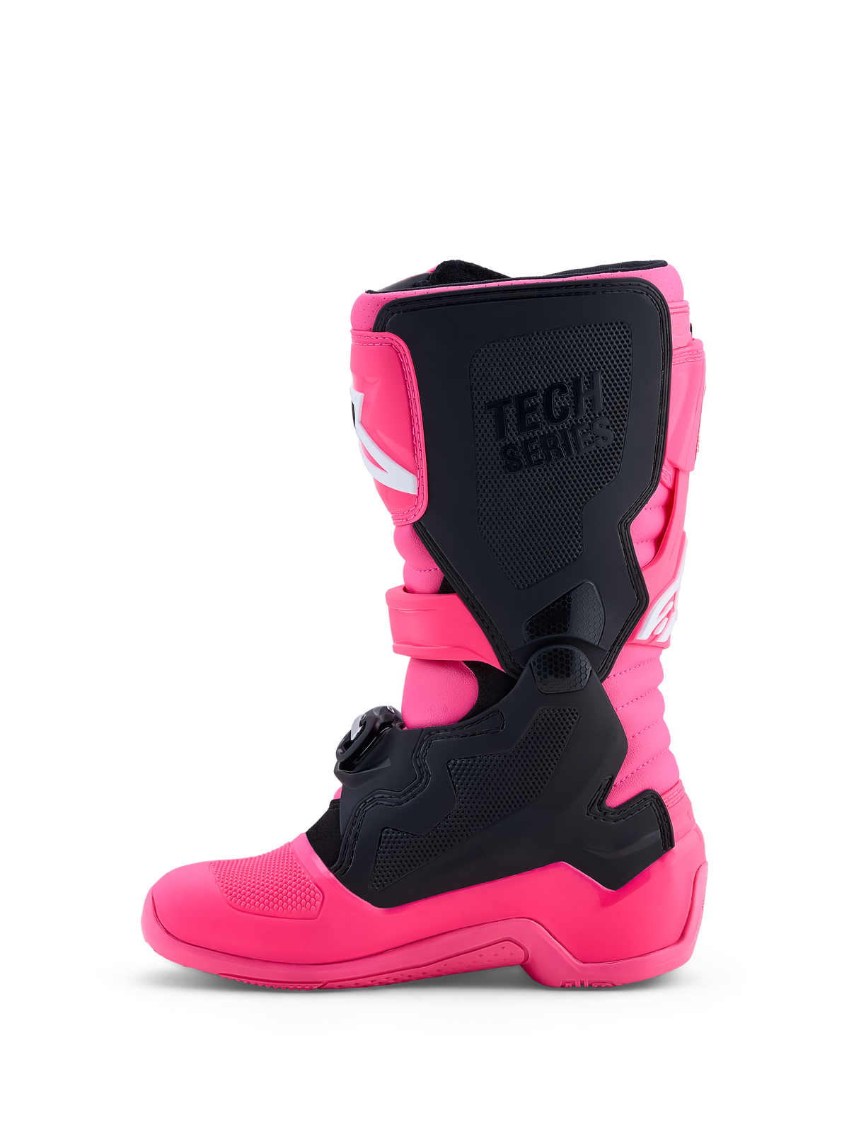 Alpinestars Stivali Tech 7S Ragazzo, stivali da motocross junior, rosa fluo e neri, con protezioni in TPU e sistema pivot per flessibilità e sicurezza, certificati CE.