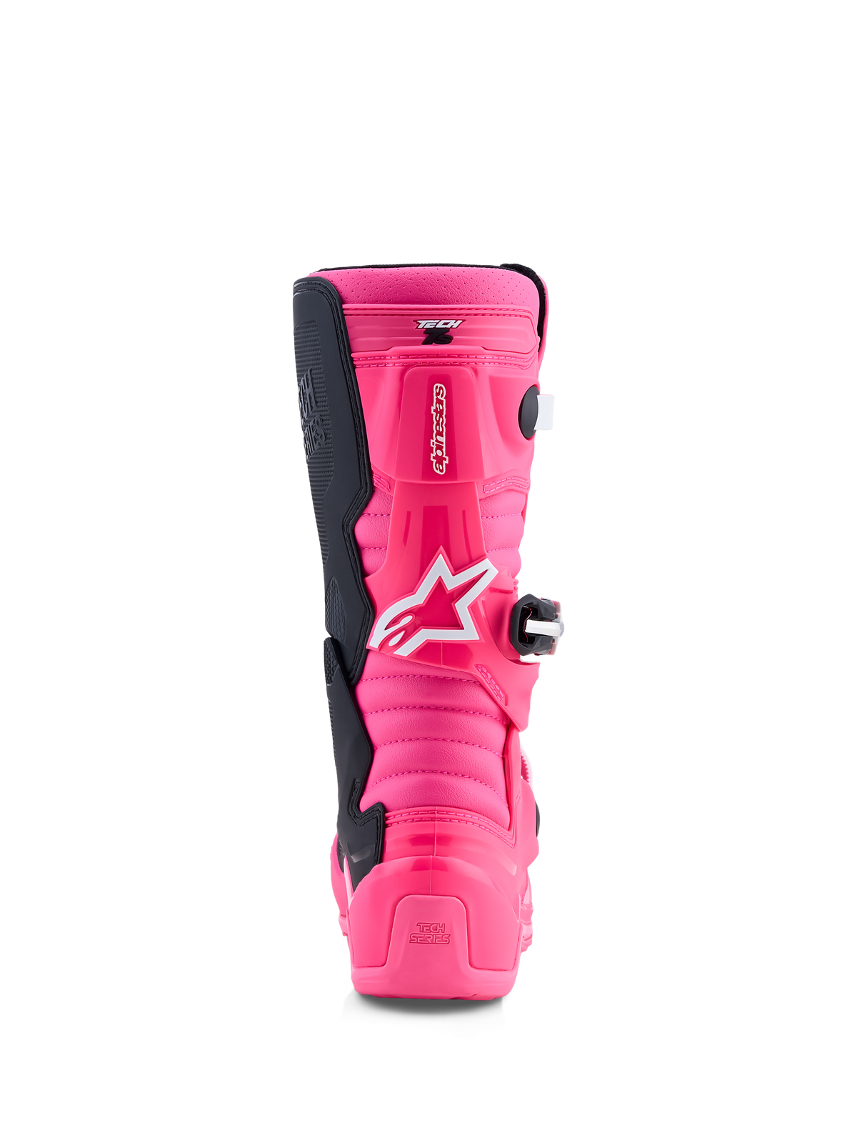 Alpinestars Stivali Tech 7S Ragazzo, stivali da motocross junior, rosa fluo e neri, con protezione in TPU e sistema a perno.