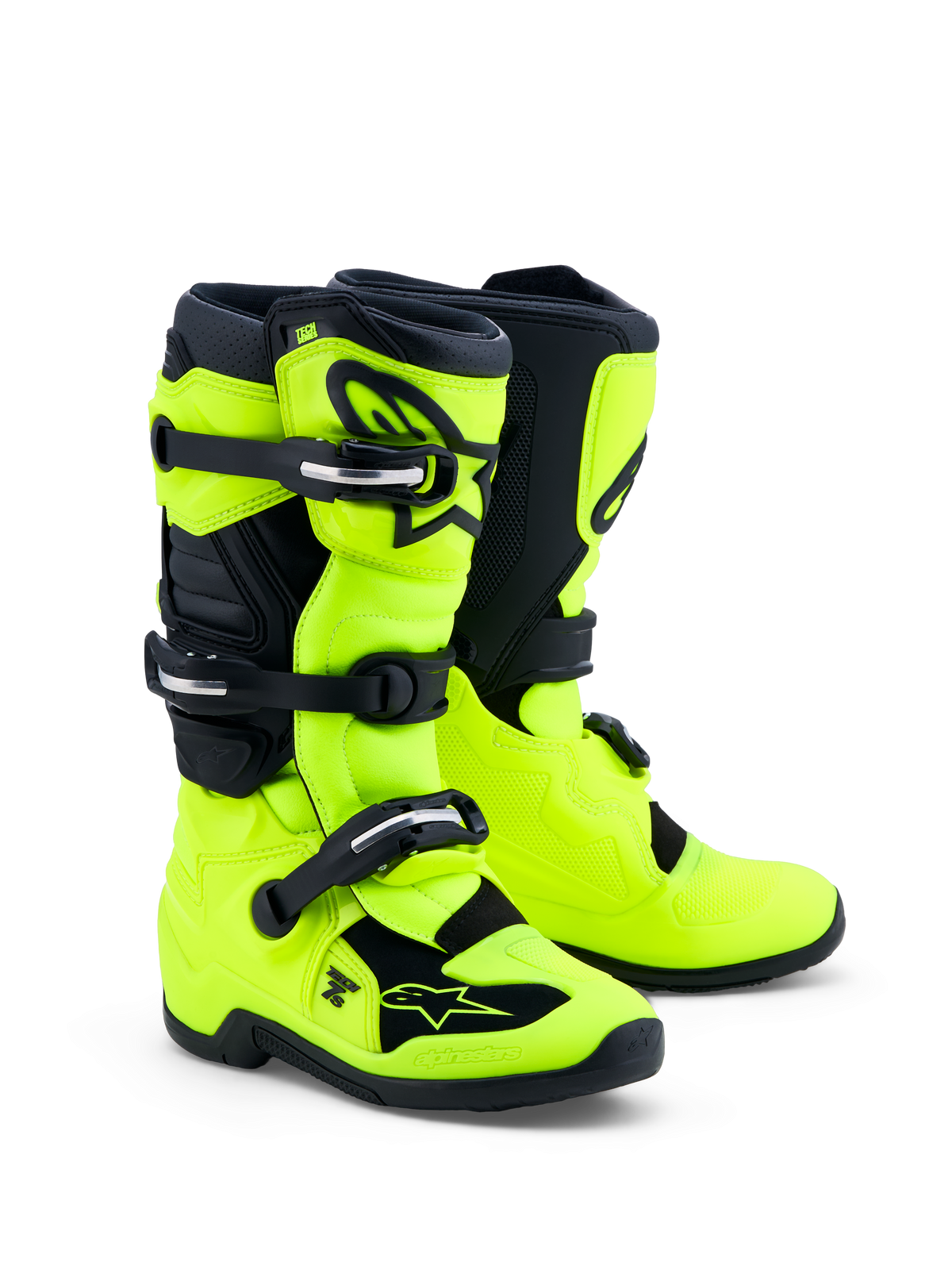 Alpinestars Stivali Tech 7S Ragazzo, stivali motocross per ragazzi, gialli fluo e neri, protezione in TPU e sistema pivot