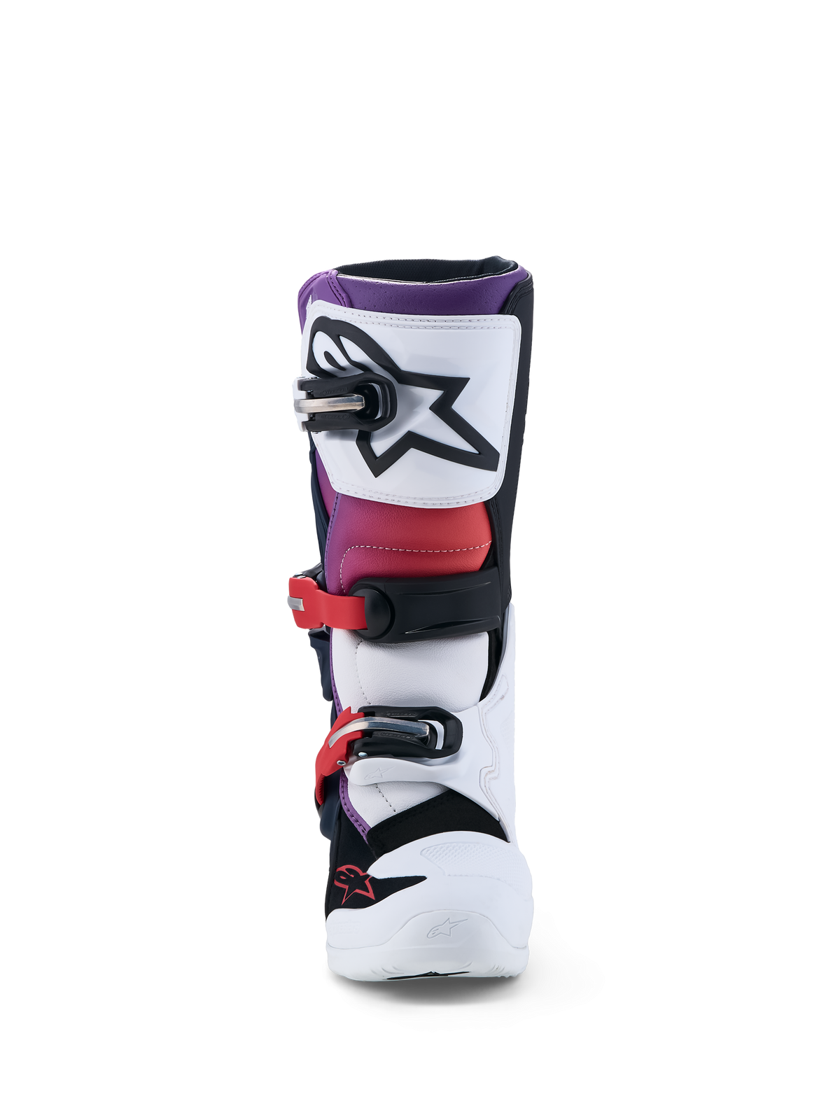 Alpinestars Stivali Tech 7S Ragazzo, stivali da motocross per ragazzi, bianchi e viola, con sistema di fibbie e protezione in TPU, calzature racing per giovani piloti