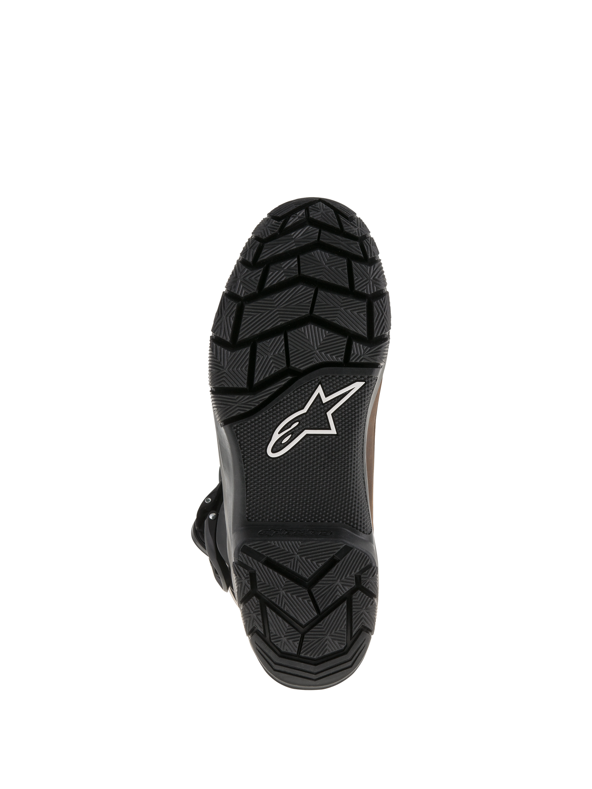 Stivali Alpinestars Belize Drystar®, suola in gomma vulcanizzata nera con battistrada a trama robusta, logo a stella Alpinestars bianco, design con grip durevole per adventure touring