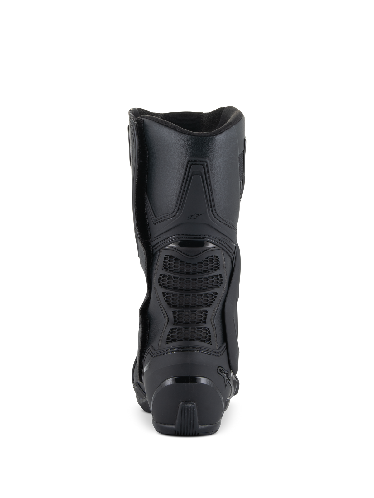Stivali Alpinestars SMX-6 V3, stivali da moto performanti, nero, vista posteriore che mostra il tallone rinforzato, zona di flessione posteriore in rete 3D e design ergonomico per guida in pista e su strada