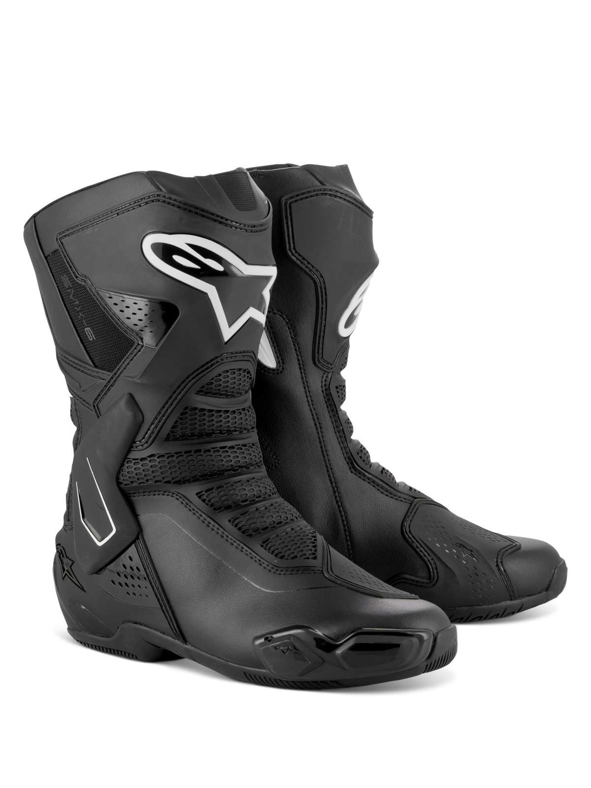 Stivali Alpinestars Stella SMX-6 V3, stivali da moto da donna performanti, nero e bianco, con struttura in microfibra, protezioni in TPU per tibia e caviglia e zone di flessione in mesh per uso su pista e strada