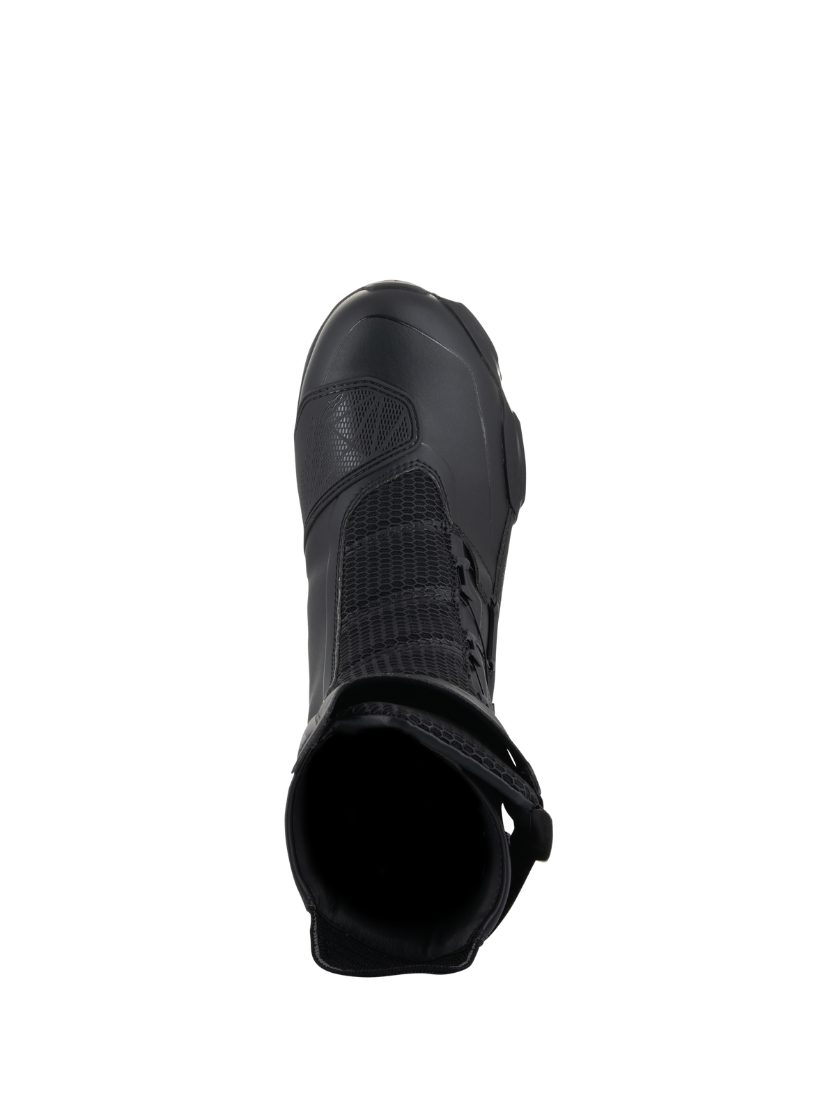 Alpinestars SP-X BOA Drystar Boots, stivali da moto sport touring, nero, vista dall'alto dell'apertura interna, pannelli in mesh e paracambio in TPU, progettati per impermeabilità e comfort del pilota