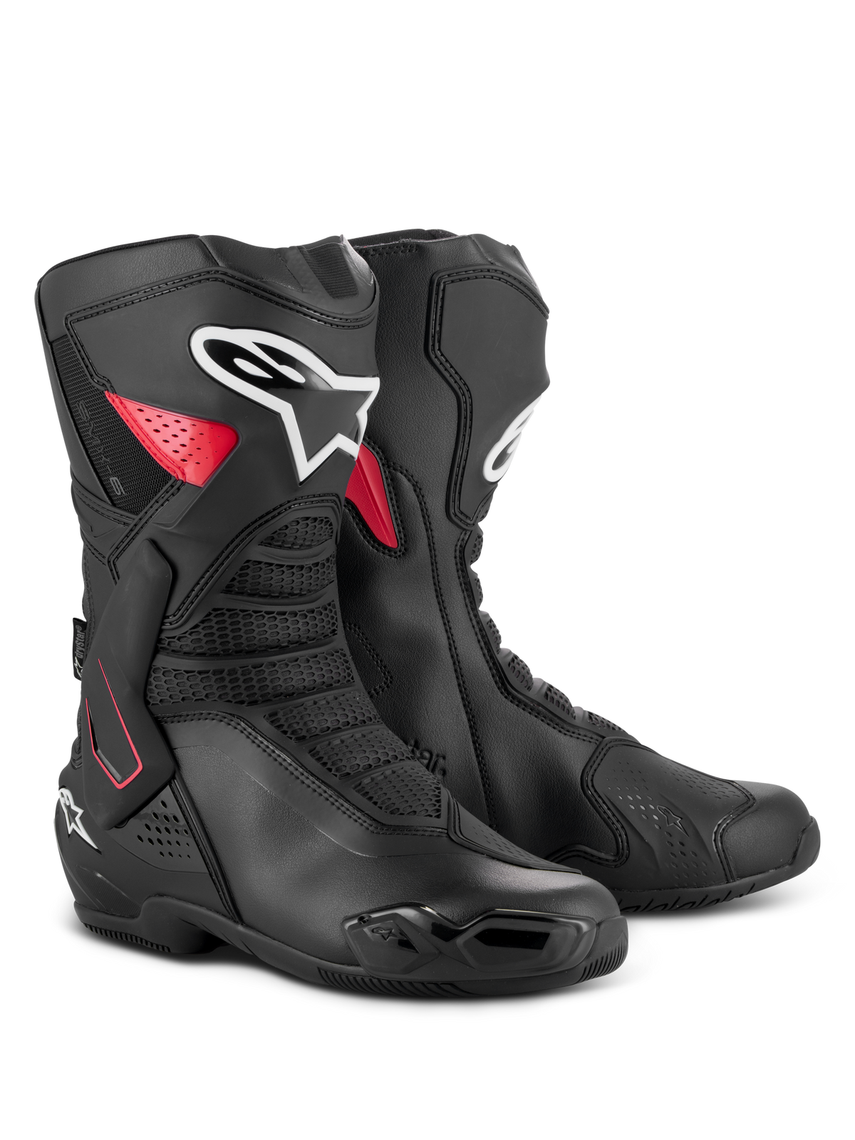 Stivali Alpinestars SMX-6 V3 Drystar, stivali da moto performanti e impermeabili, nero e rosso, caratterizzati da un supporto laterale per la caviglia in TPU, parastinchi rinforzato e struttura in microfibra per la guida su pista e su strada