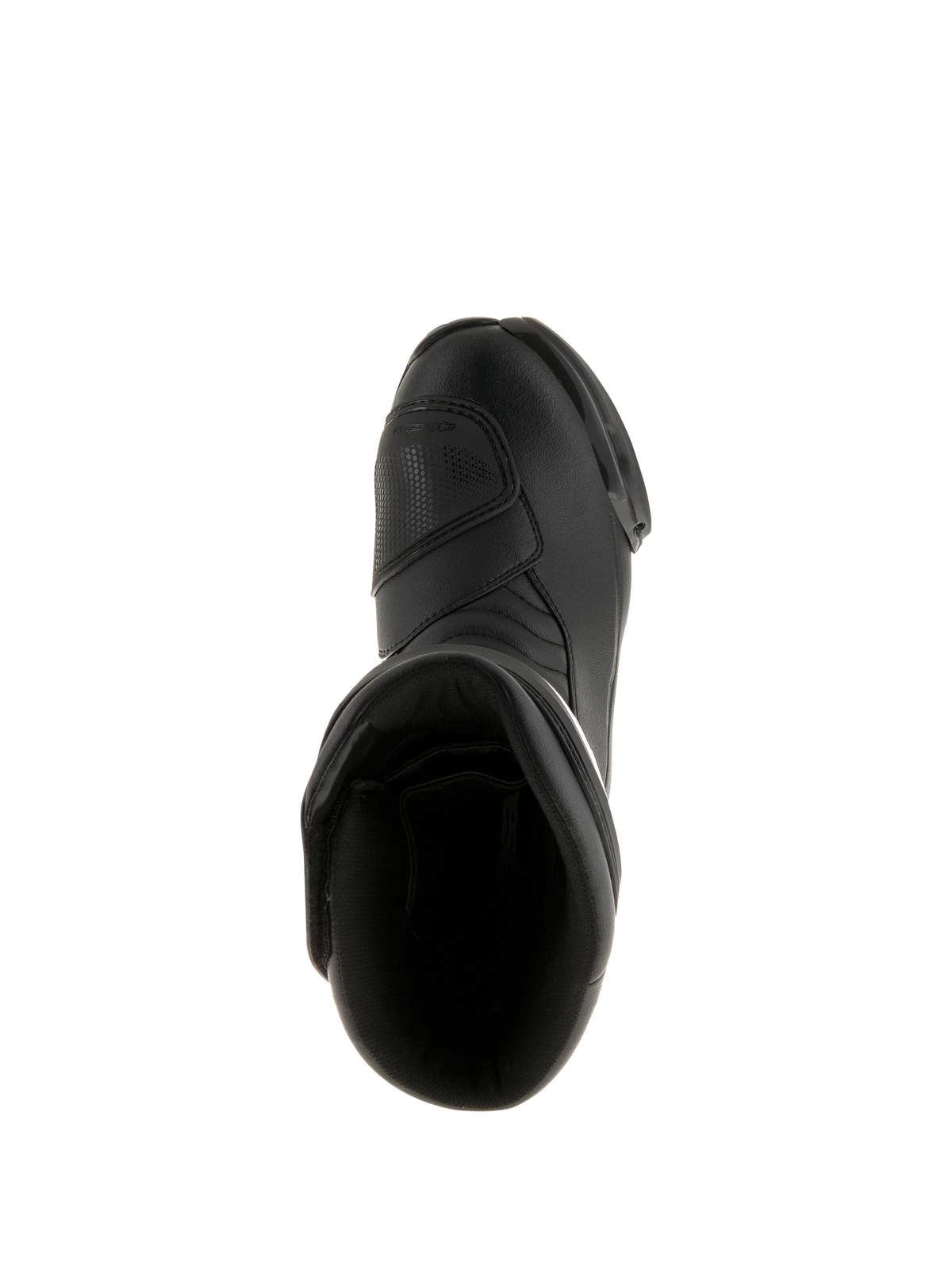 Stivali Alpinestars SMX S Waterproof, nero, vista dall'alto che mostra l'apertura interna e la tomaia in robusta microfibra, calzature da moto sport-touring