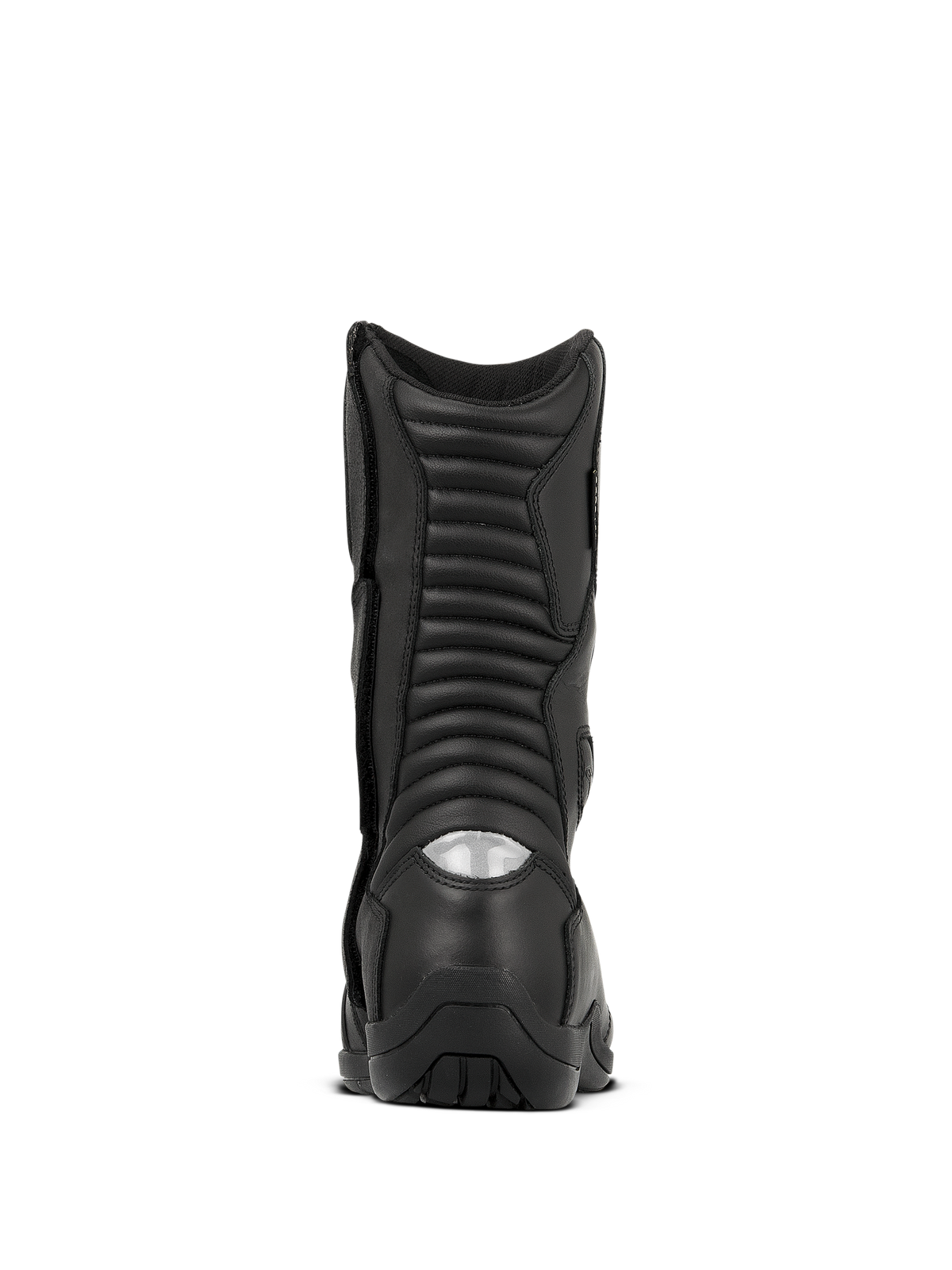 Alpinestars stivali Web GORE-TEX, stivali da moto touring impermeabili, nero, vista posteriore con zone di flessione a soffietto e inserto riflettente sul tallone per la visibilità notturna, robusta costruzione in pelle con suola resistente