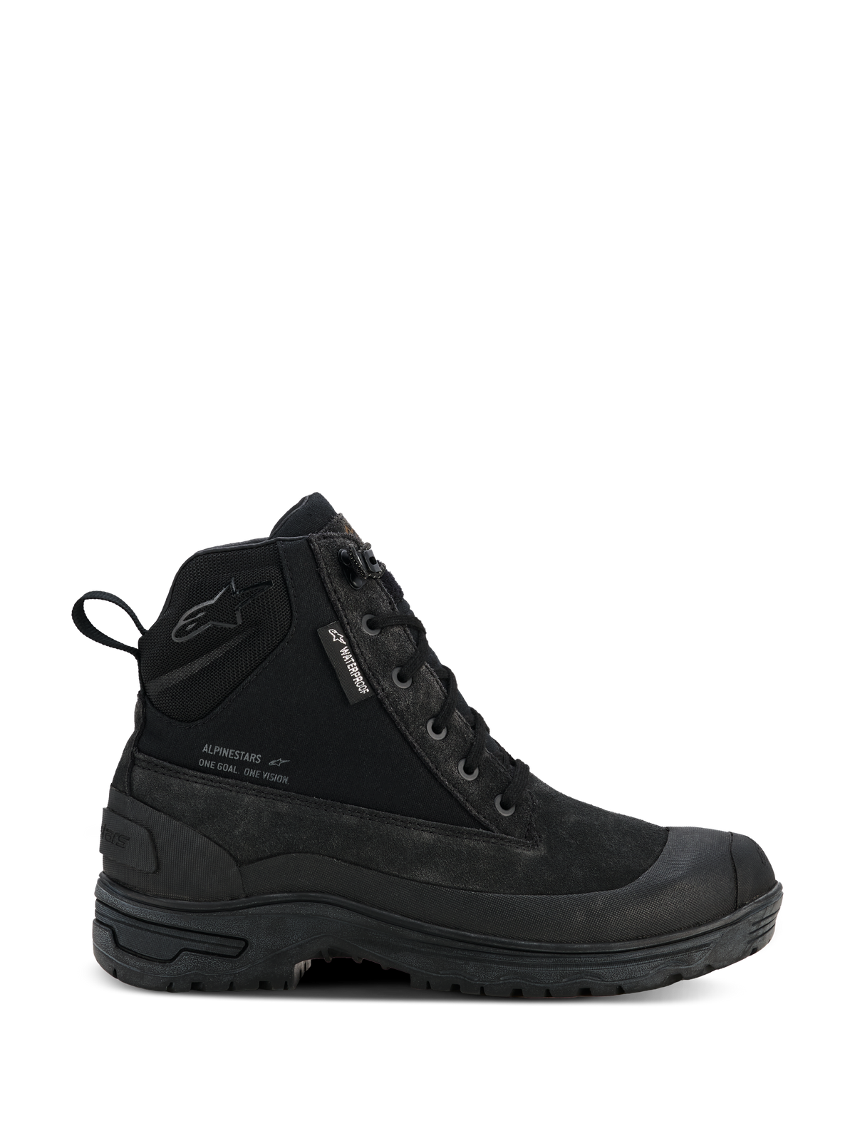 Alpinestars Woman Judy Waterproof Boots, stivali da moto urban da donna, neri, stile combat alto con allacciatura frontale, suola spessa e robusta, etichetta Waterproof e linguetta posteriore, finitura in pelle scamosciata opaca e tessuto
