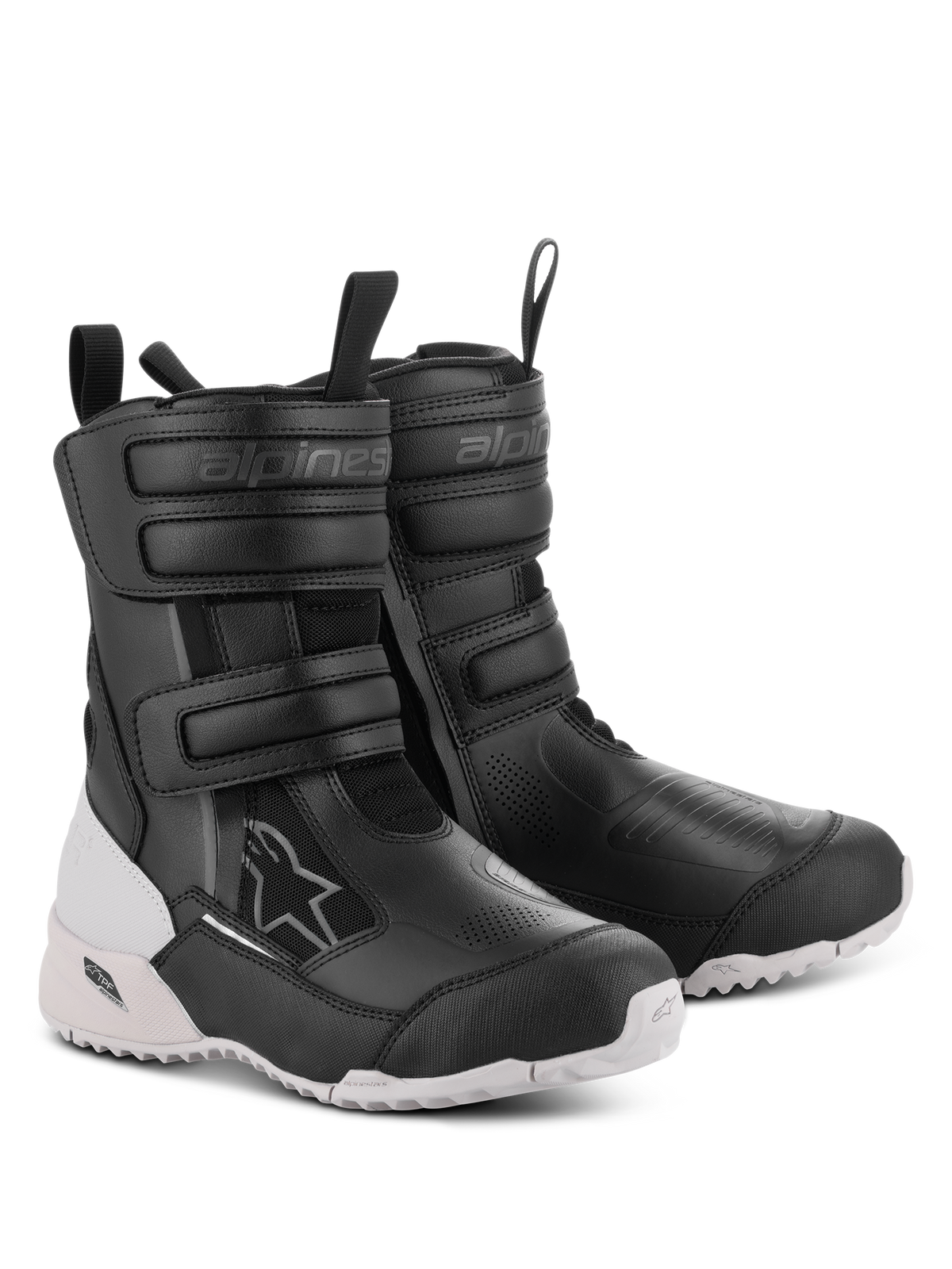 Stivali Alpinestars Stella RT-7 Touring Drystar da donna, stivali da moto, nero e bianco, con doppia chiusura in velcro e doppia cerniera, robusta struttura in microfibra e tessuto, suola bianca a carrarmato con protezione TPF, design pronto per l'avventura